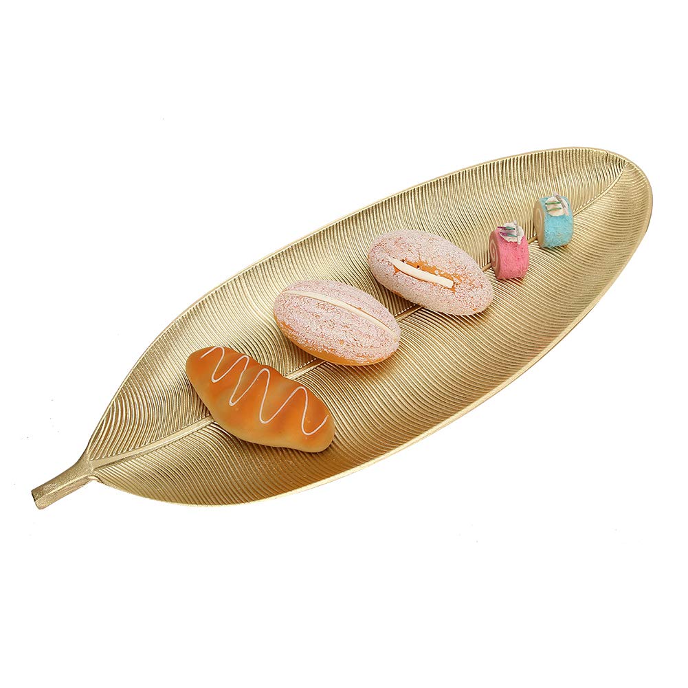 Gold Leaf-Shaped Jewelry Organizer & Serving Tray - Elegant Display for Rings, Fruit, Desserts, Nuts - Perfect for Home Decor, Store Displays & Party Serving (Large Size)