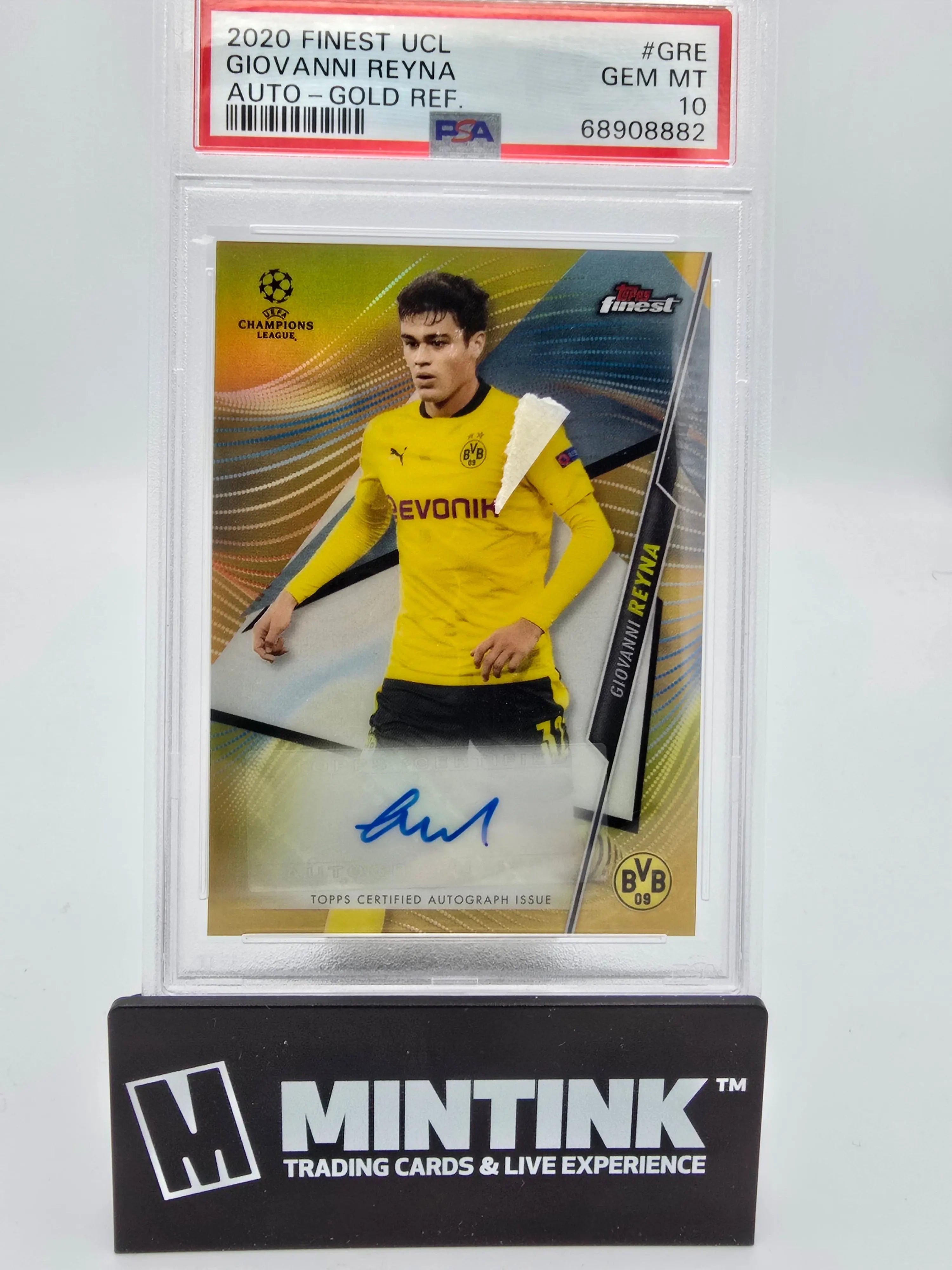 2020 Topps Finest UEFA Champions League Giovanni Reyna Gold Refractor Auto PSA 10 /50 - Rare Soccer Trading Card for Collectors & Sports Fans