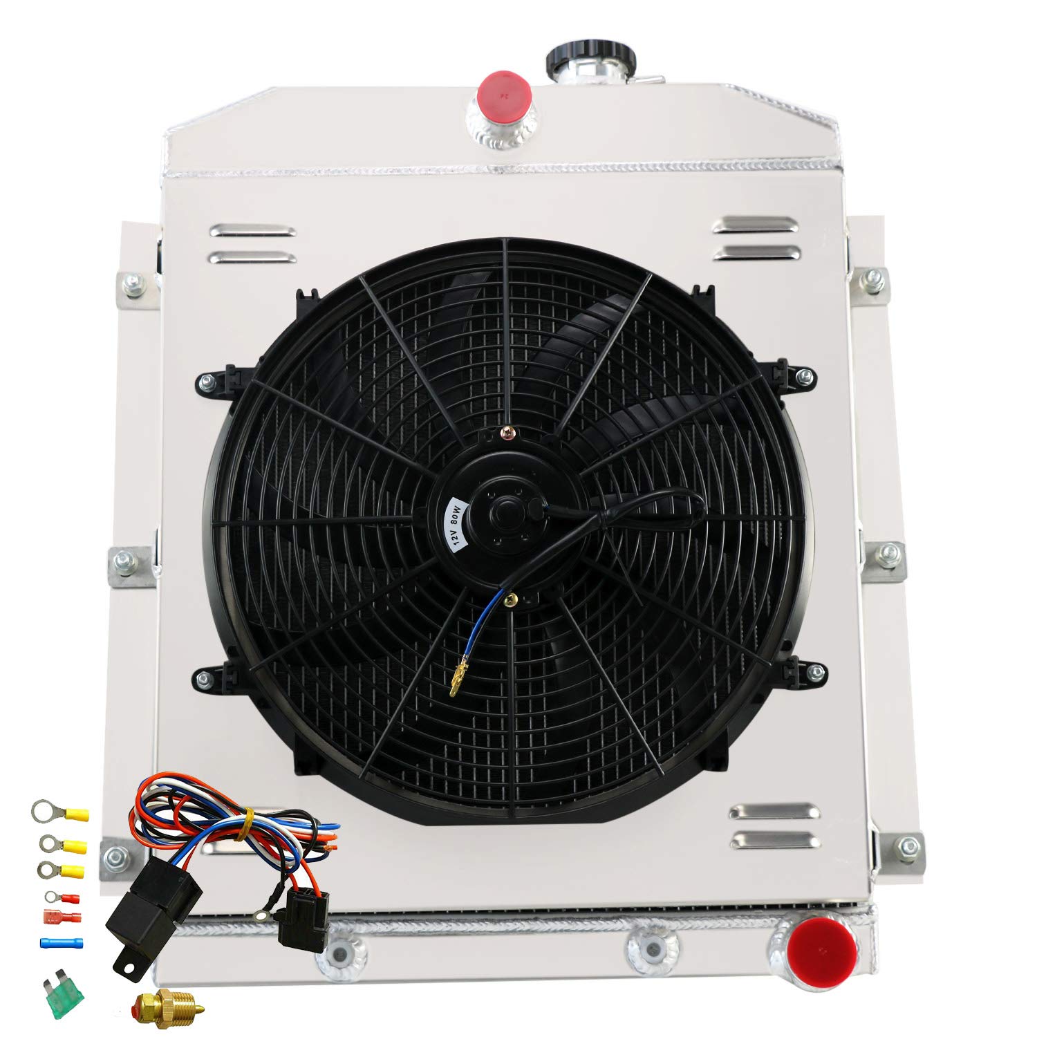 ALLOYWORKS 4 Row High Performance Aluminum Radiator with Shroud Fan & Thermostat - Compatible with 1947-1954 Chevy C/K 3100 3600 3700 3800 3900 Truck Pickup L6 - Perfect for Engine Cooling & Restoration Projects