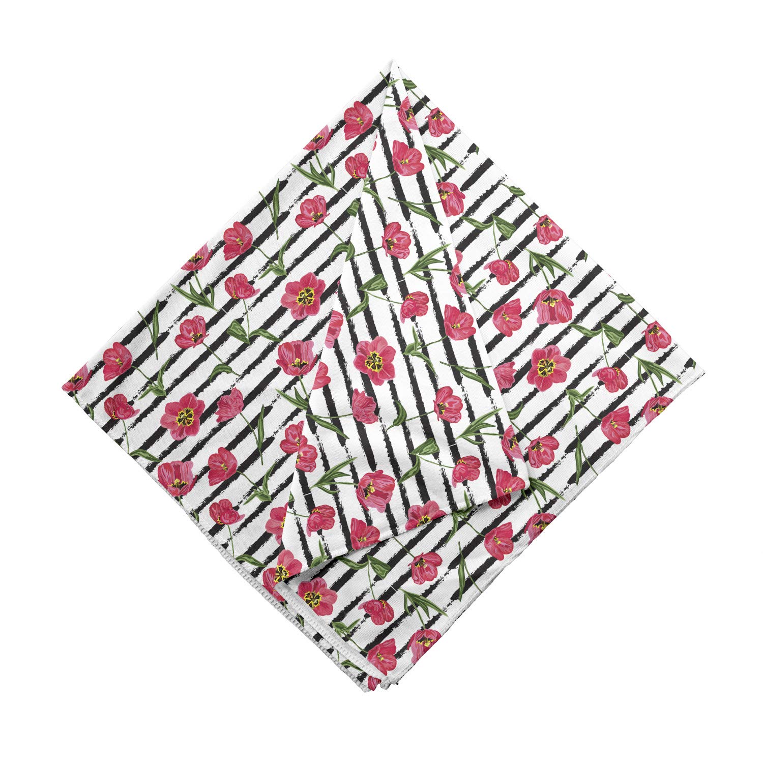 Ambesonne Floral Bandana - Tulip Flower Charcoal Stripe Unisex Head Scarf & Neck Tie for Women & Men | Perfect for Outdoor Activities, Music Festivals & Fashion Accessories