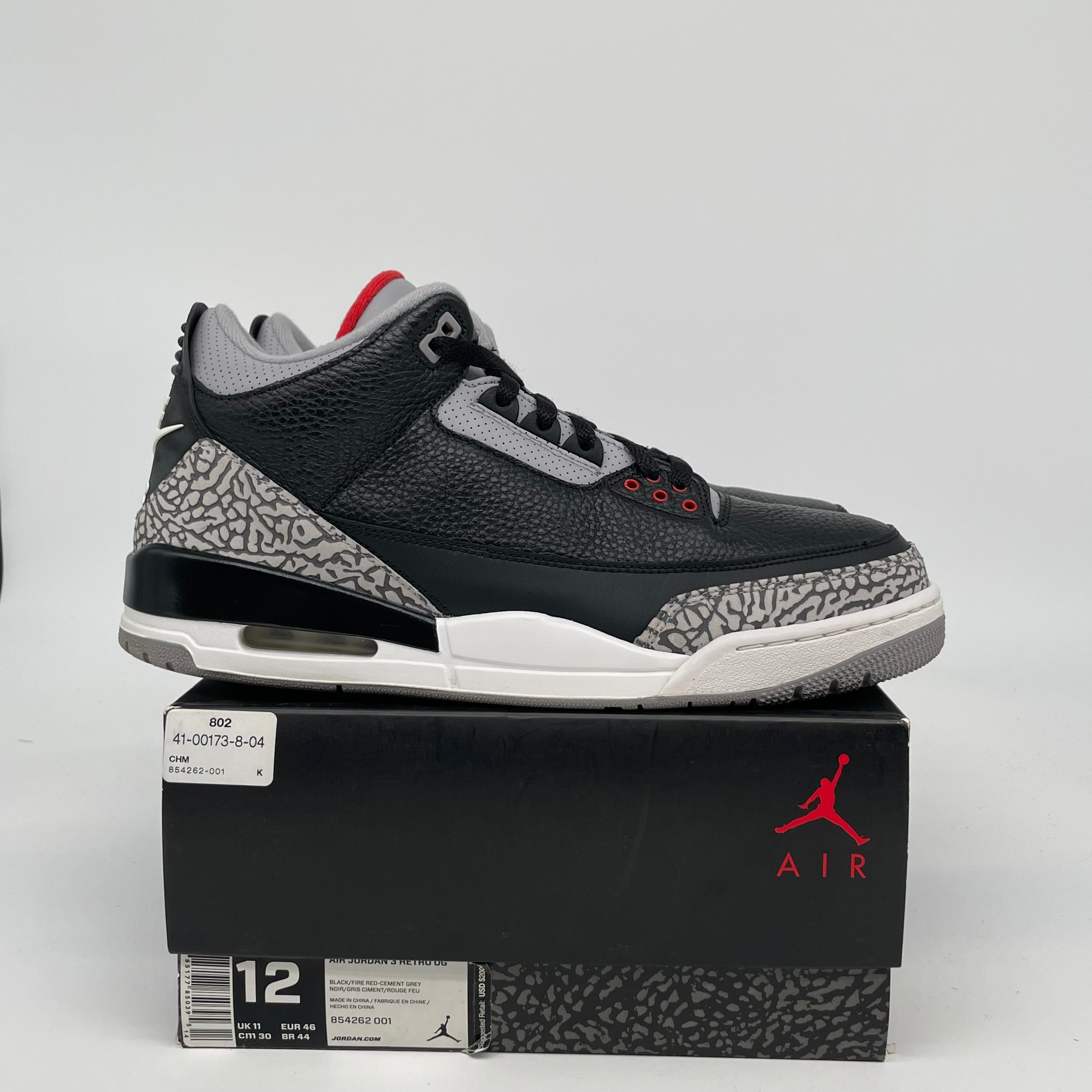 Original: AIR JORDAN 3 BLACK CEMENT SIZE 12 854262 001   Optimized: Air Jordan 3 Retro Black Cement Men's Basketball Shoes Size 12 (854262-001) - Authentic Sneakers for Streetwear & Basketball Games