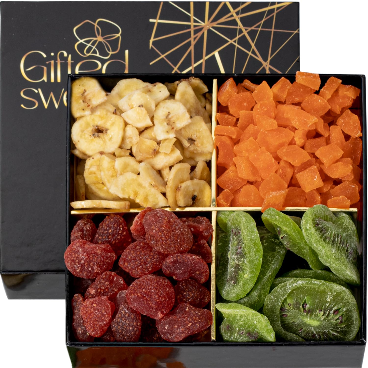 Premium Dried Fruit Gift Basket - 4 Gourmet Variety Assortment with Apricots, Mango, Pineapple & Cranberries - Healthy Snack Box in Elegant Packaging - Perfect Birthday, Sympathy, Housewarming Gift for Men & Women - Ideal for Office Snacks, Holiday Gifting & Healthy Lifestyle