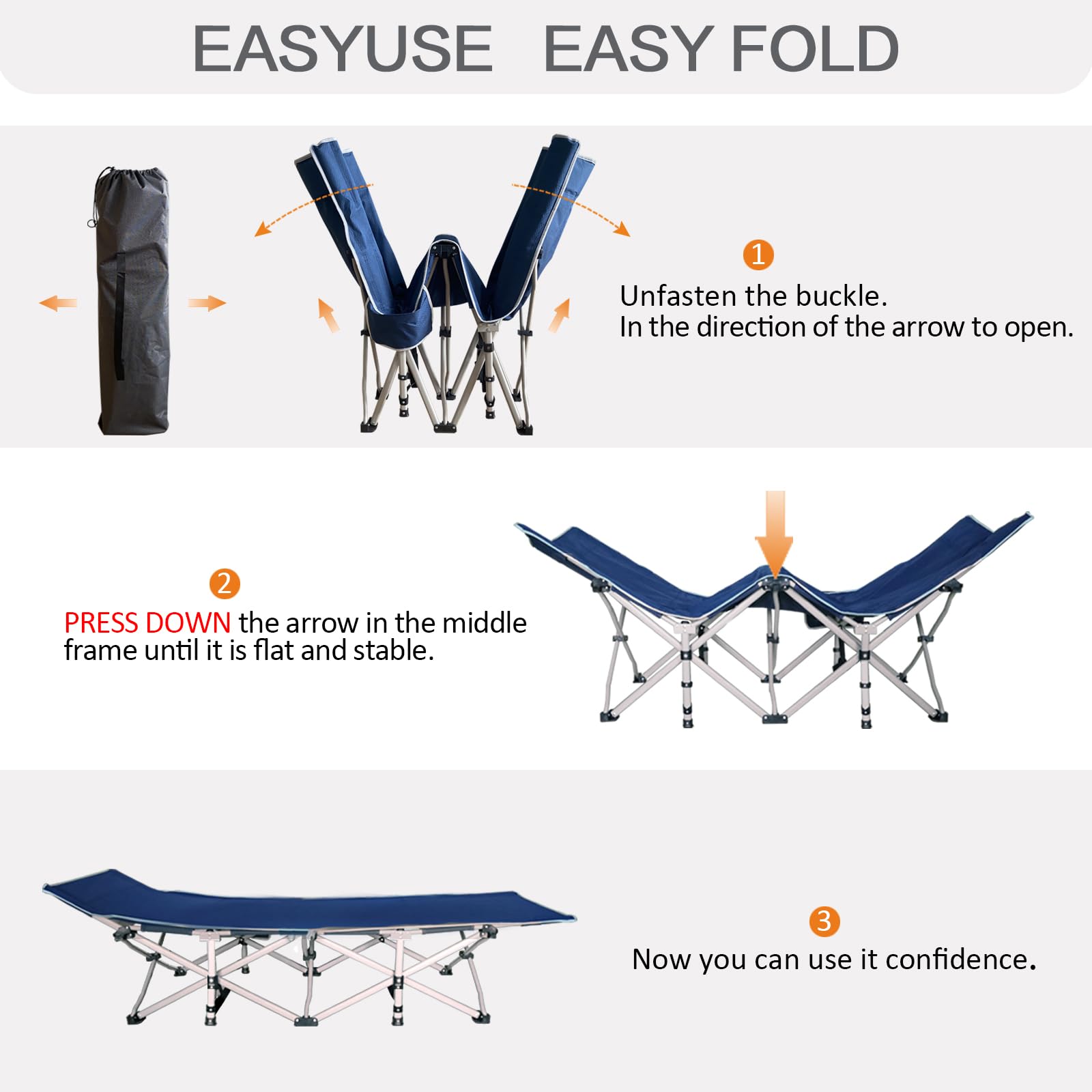 2 Pack Heavy Duty Camping Cots for Adults with Comfortable Mattress Pads - Portable Folding Sleeping Beds with Carry Bag - Perfect for Outdoor Camping, Backpacking, and Beach Vacations (2 Person)