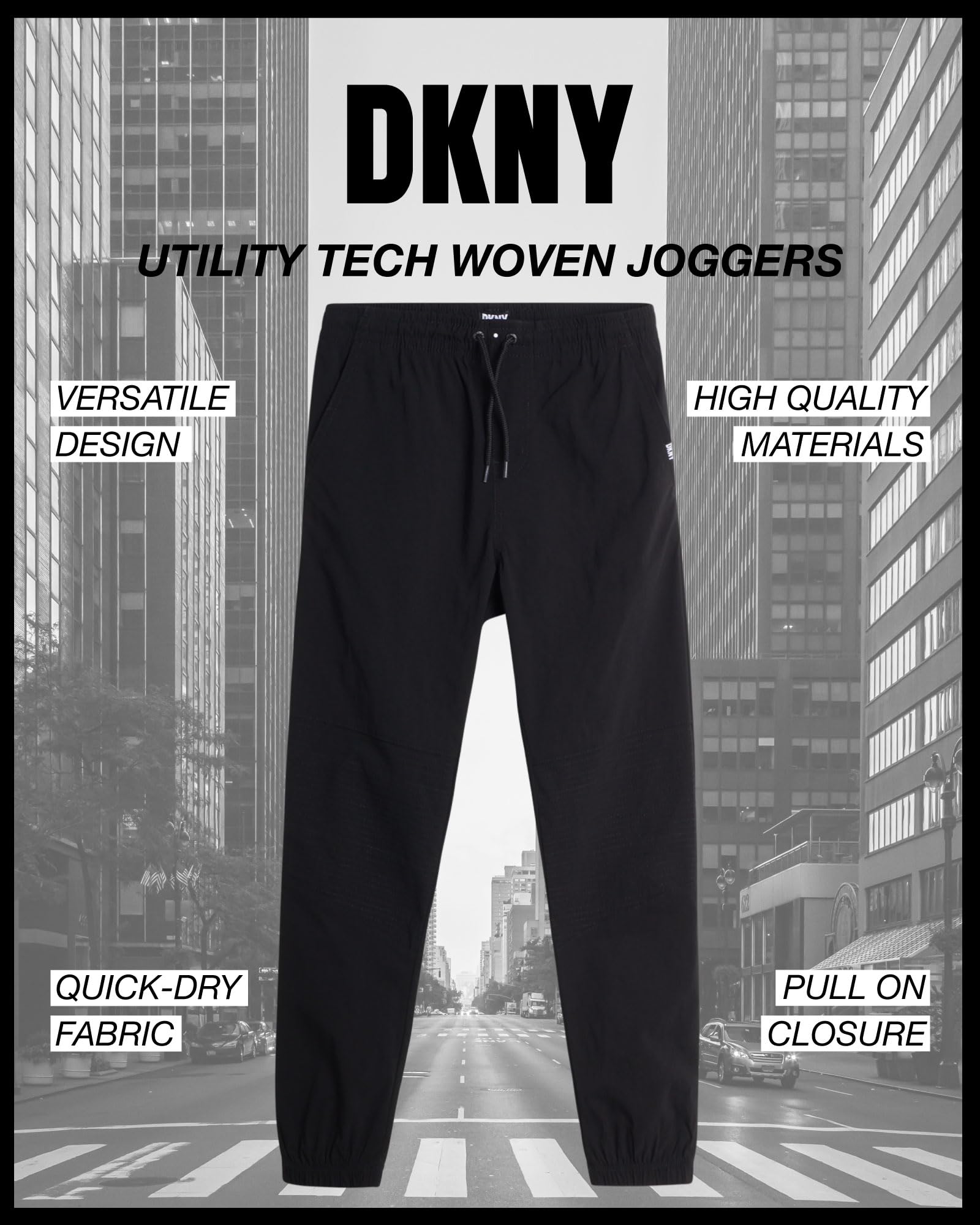 DKNY Boys' Grey Quick Dry Performance Jogger Pants - Stretch Utility Tech Moto Joggers - Woven Hybrid Athletic Pants for Boys (8-16) - Perfect for School, Sports & Casual Wear