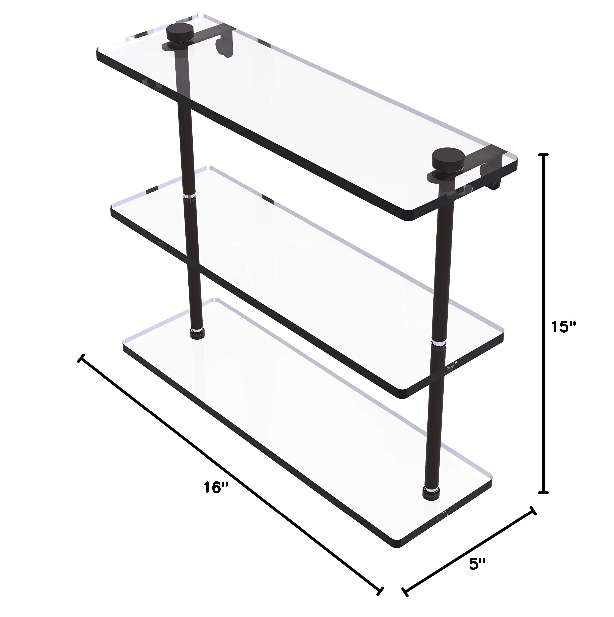 Allied Brass NS-5/16 16 Inch Triple Tiered Glass Shelf - Oil Rubbed Bronze Finish for Bathroom, Kitchen & Living Room Storage & Display