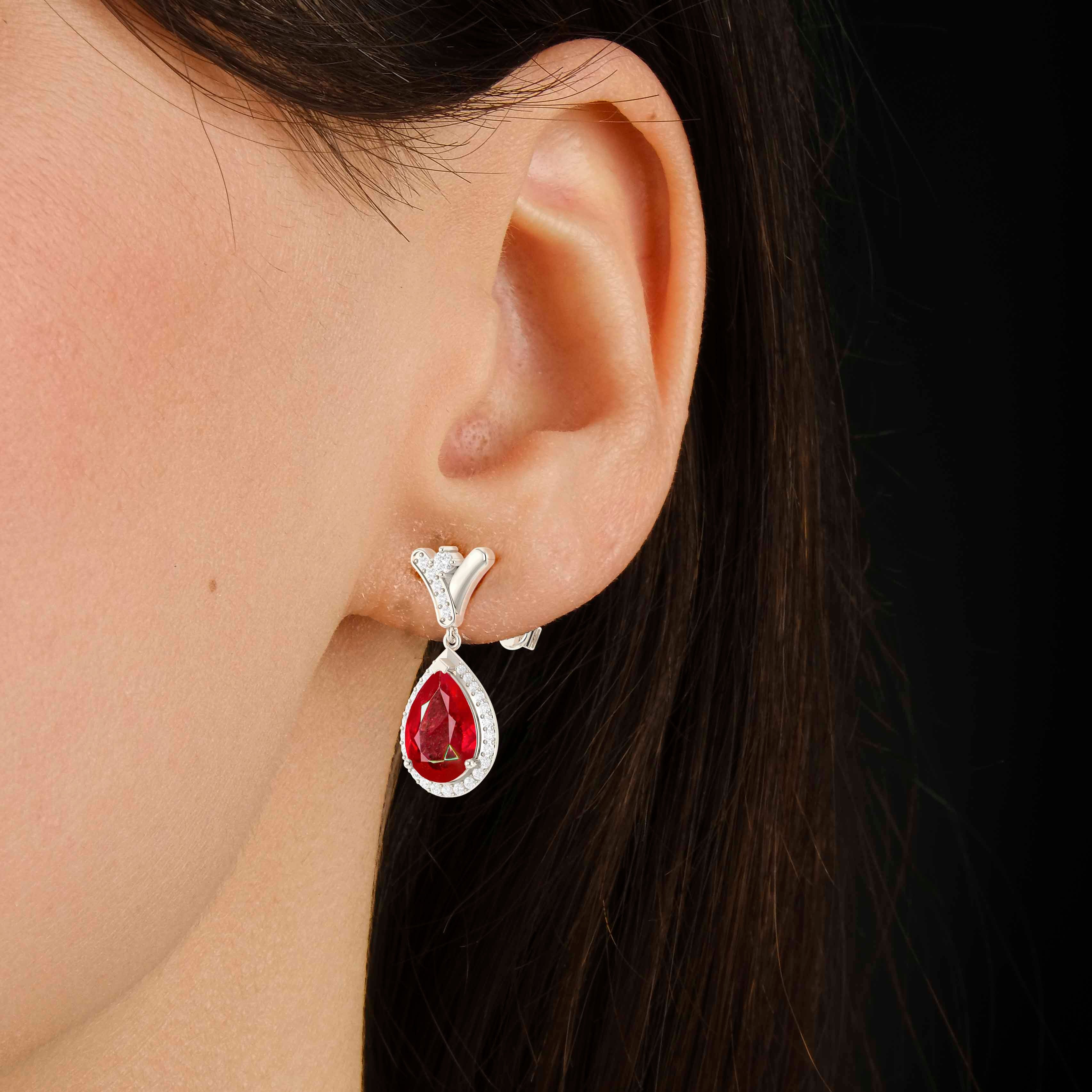 V-Shaped Natural Ruby Drop Earrings with Push Back Clasps – Elegant Jewelry for Weddings, Parties & Special Occasions
