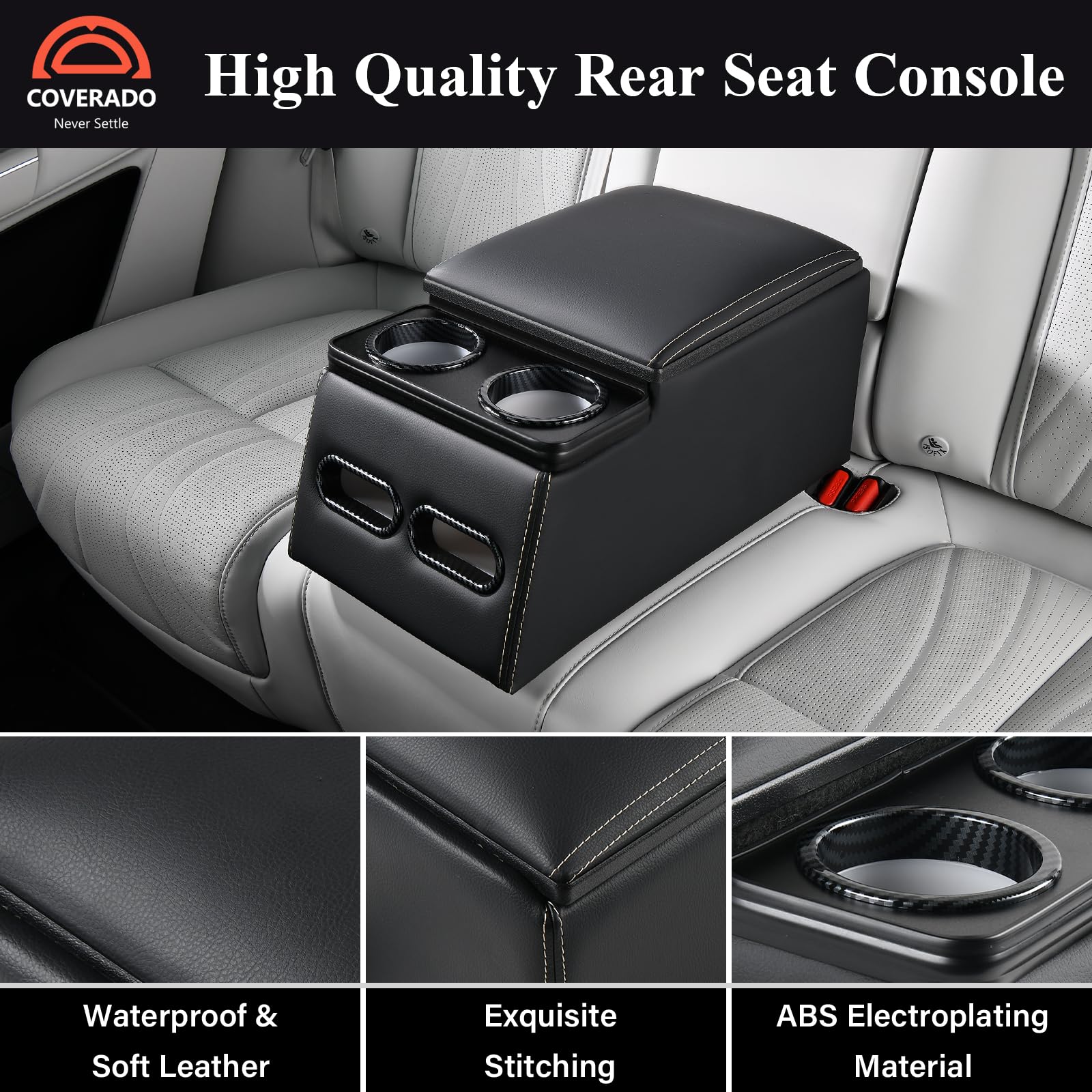 Universal Car Center Console Organizer - Rear Bench Seat Storage Box with Cup Holders & Large Compartment, Truck Seat Organizer for Cars, SUVs & Pickups | Perfect for Road Trips, Family Travel & Daily Commute (Black)