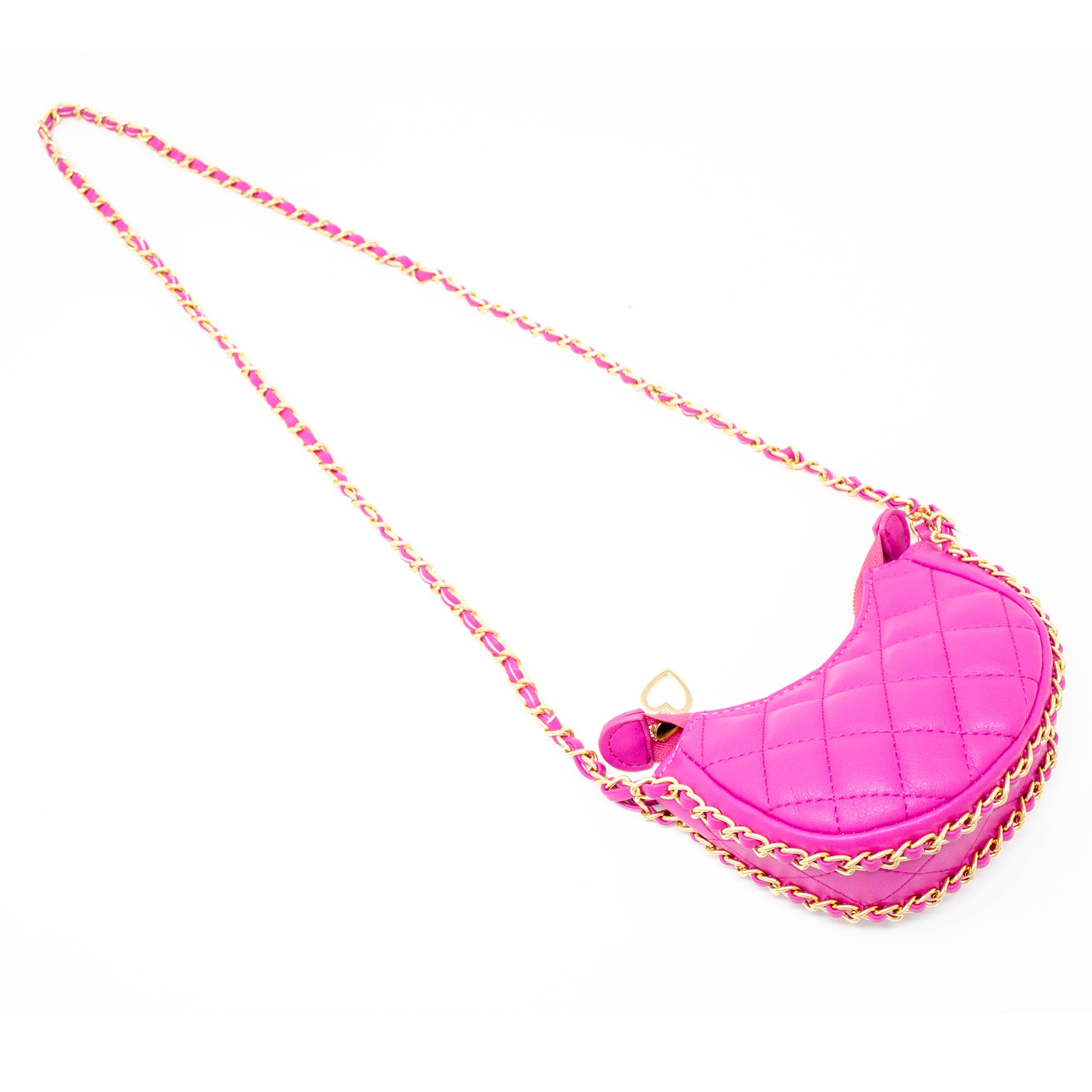 Quilted Chain Strap Hobo Bag for Girls - Hot Pink Crossbody Purse for School, Shopping & Parties