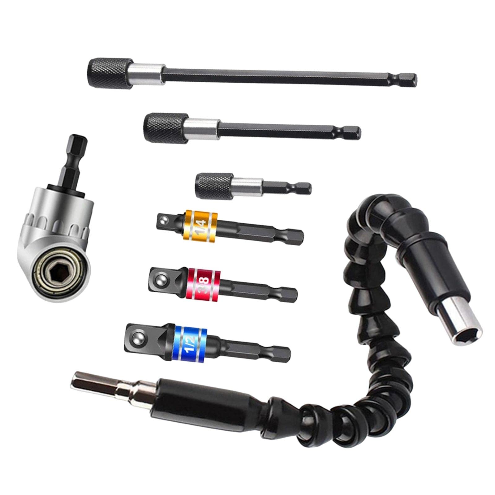 Baoblaze Universal Power Drill Extension Attachment - 8PCS Right Angle Drill Adapter Set with Rustproof Compact Design for Home DIY & Repair | Perfect for Tight Spaces & Professional Use