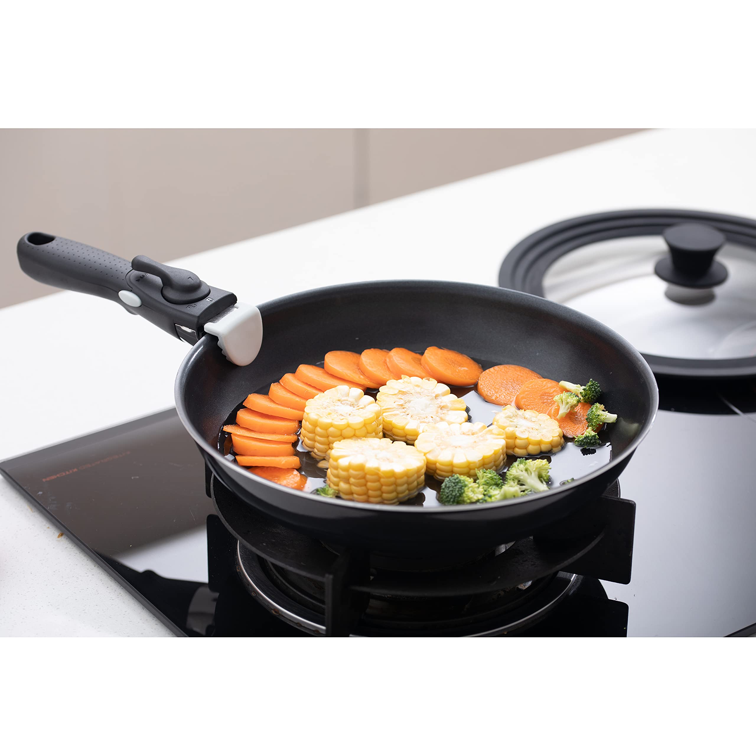 24-Piece Non-Stick Cookware Set with Oil Sprayer - Stackable Pots and Pans with Removable Handles for Space Saving - Compatible with RV, Camping, Oven, Induction, Gas & Electric Stovetops - Dishwasher Safe - Perfect for Small Kitchens, Apartments and Outdoor Cooking