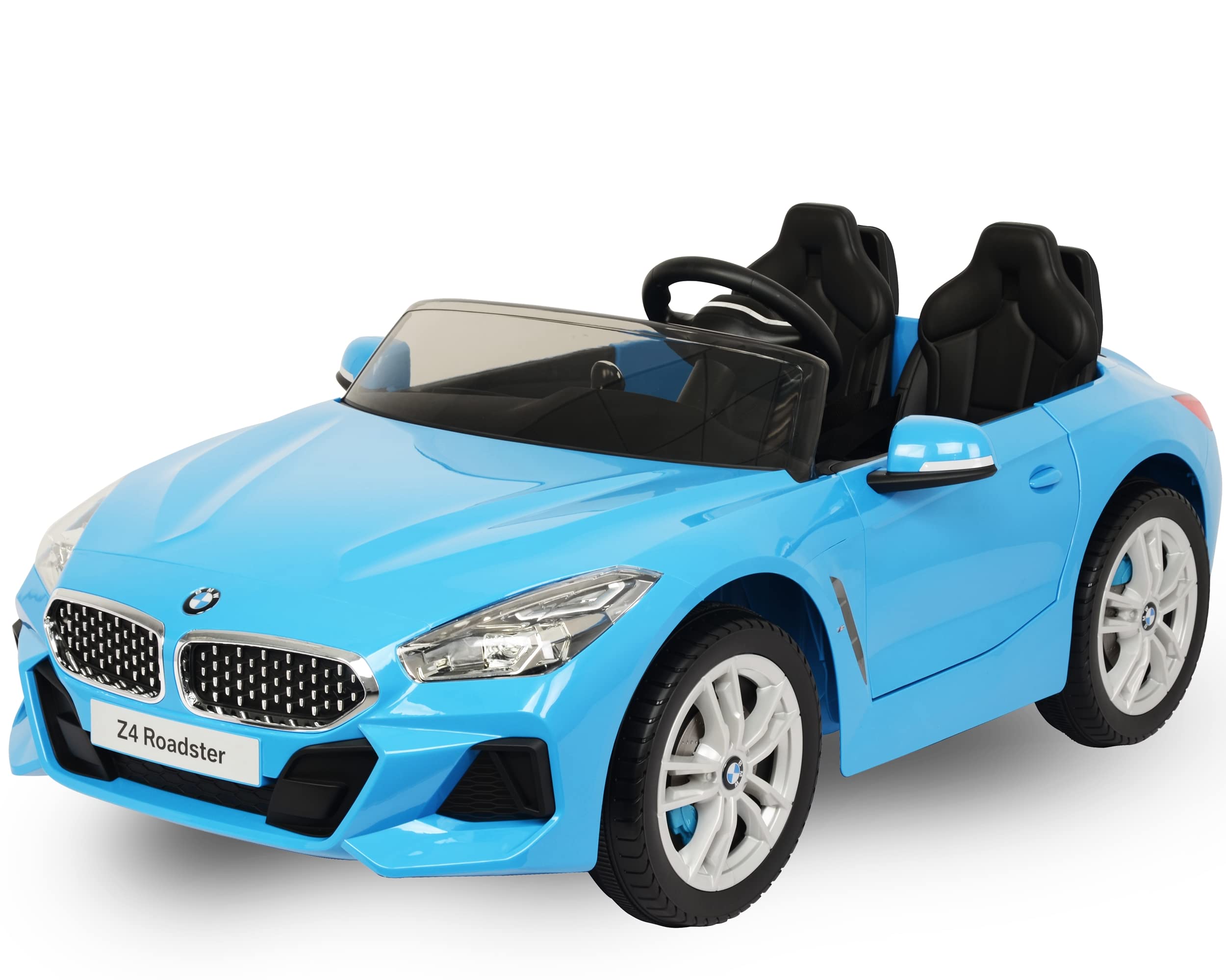 BMW Z4 2-Seater Kids Electric Ride-On Car - 12V Dual Motor Power, Parent Remote Control, Bluetooth Music, LED Headlights & Tail Lights, Premium Wheels - First Drive Blue - Perfect for Birthday Gifts & Outdoor Play