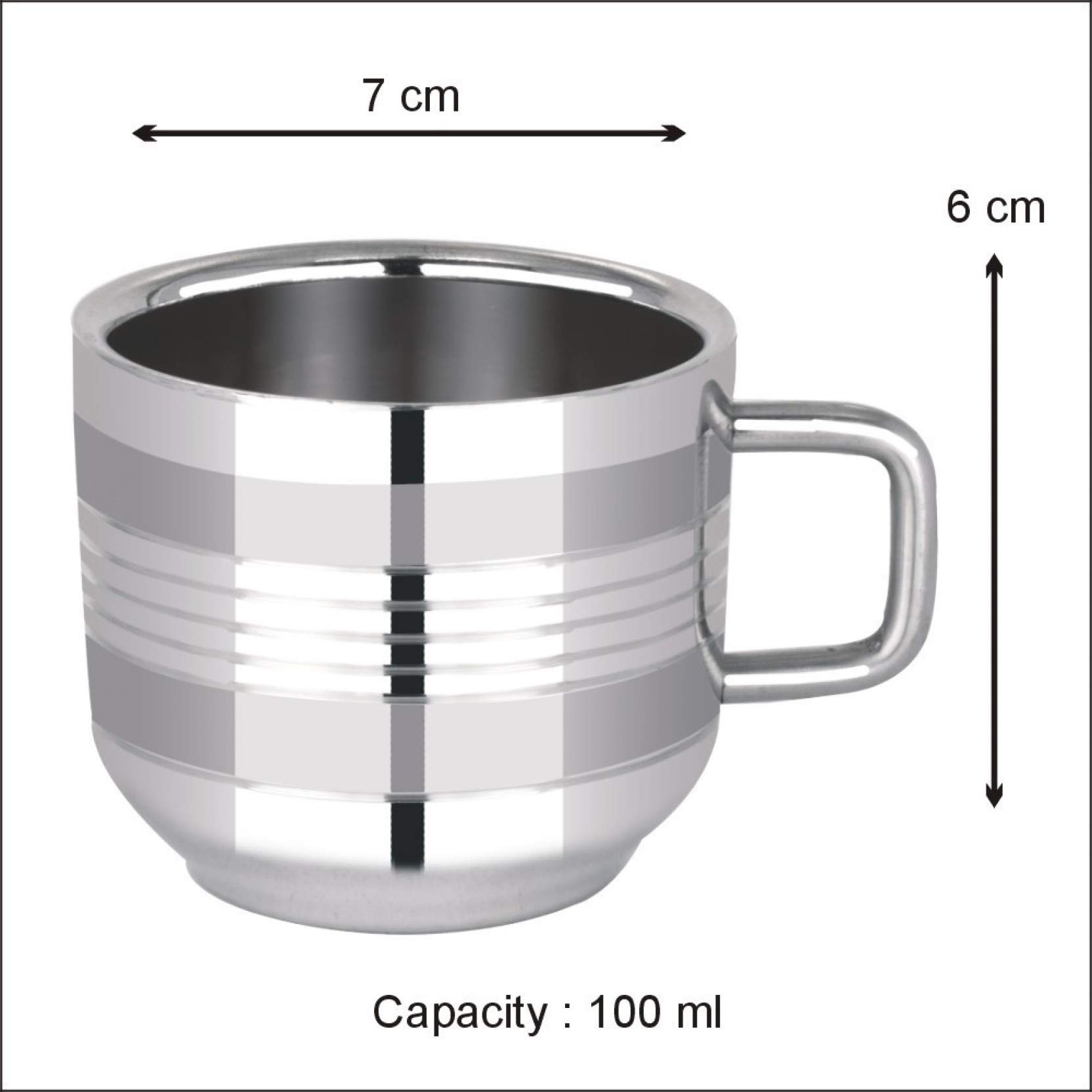 Premium Set of 6 Stainless Steel Espresso Cups - 100ml (3.3oz) Mirror Finish Mini Coffee Mugs for Latte, Cappuccino & Tea | Reusable, Durable & Dishwasher Safe | Perfect for Home, Office & Cafe Use