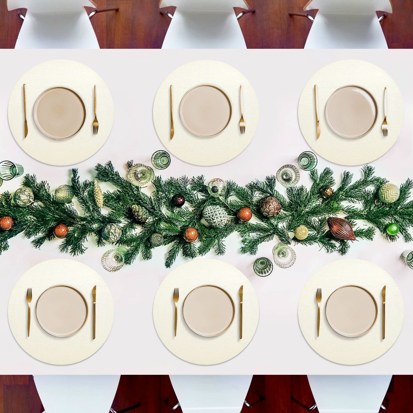 Beige Round Placemats Set of 4 - Washable & Heat Resistant Table Mats for Dining & Kitchen - Perfect for Indoor & Outdoor Use - Home Decor & Table Setting Accessories