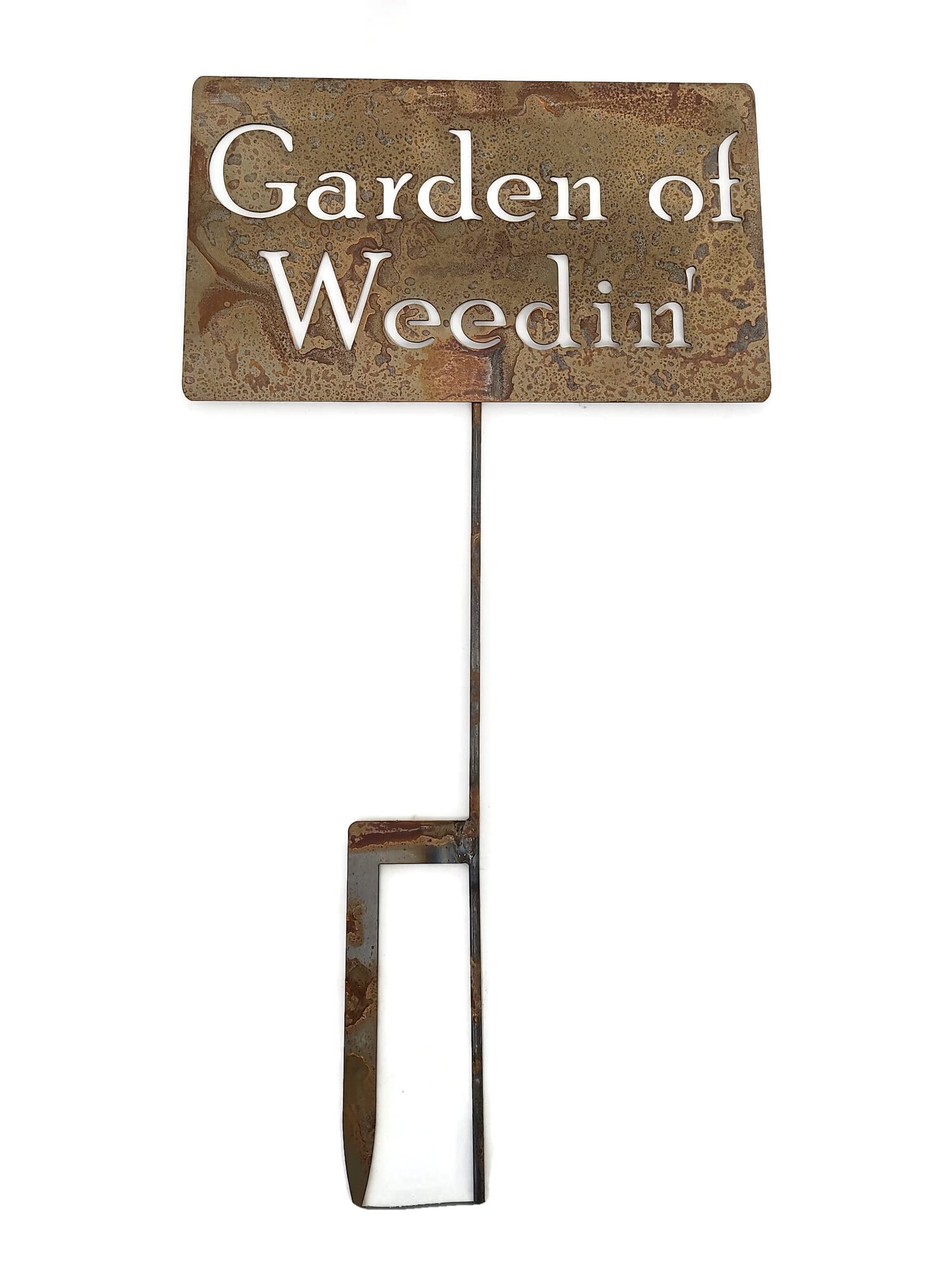 Funny Garden Staked Signs 21 to 28 Inches Tall - Large Rustic Metal Yard Decor for Outdoor Gardens, Patio & Lawn (Garden of Weedin Design, Naturally Rusted Finish) - Perfect for Backyard, Flower Beds & Landscaping