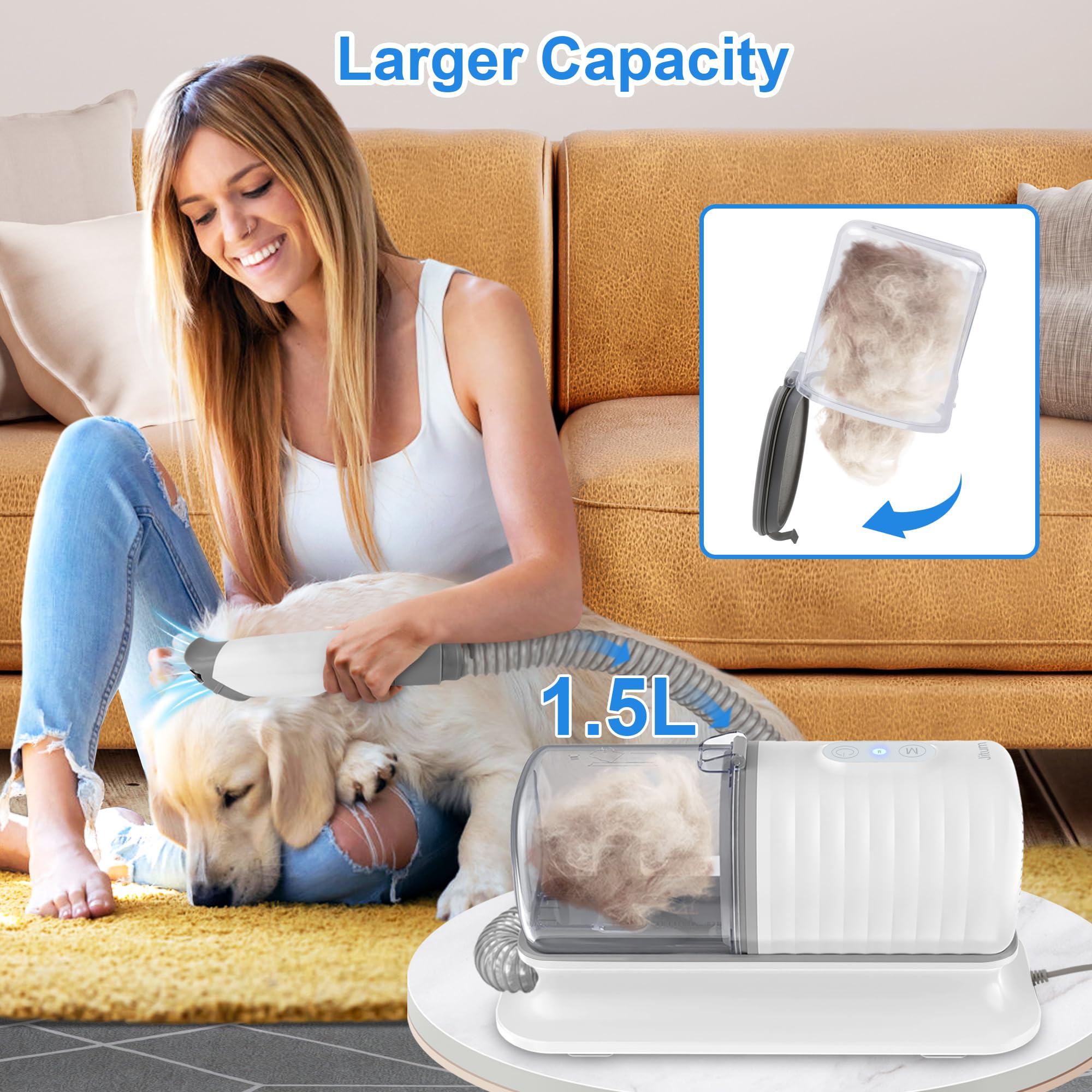 **16000Pa Powerful Dog Grooming Vacuum Kit – 99% Pet Hair Suction with 4 Grooming Tools, 1.5L Dust Cup & Low Noise Clippers for Dogs & Cats – Perfect for Shedding Control & Home Pet Care**