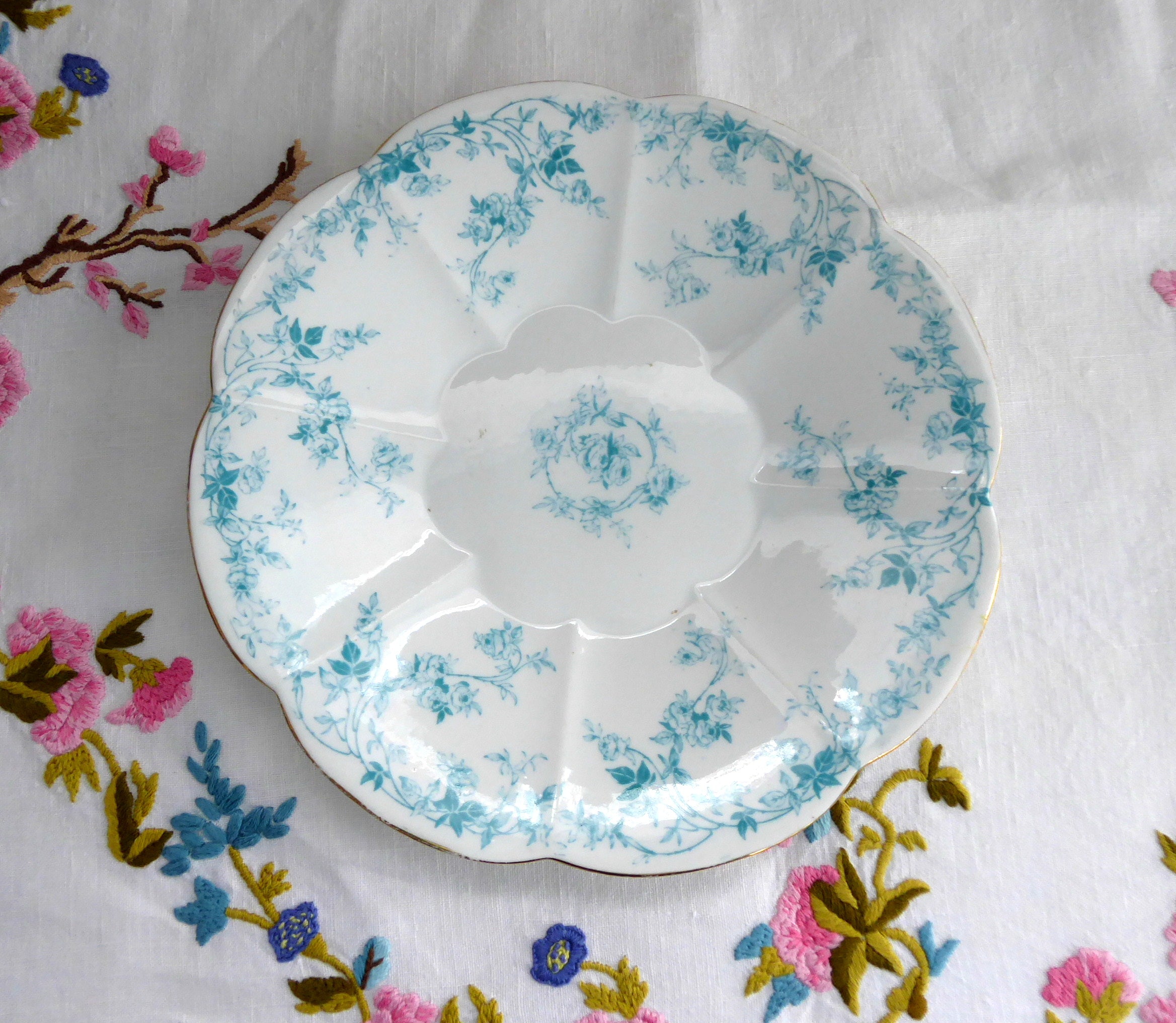 Vintage Shelley Edwardian Blue Rose Sprays Lily Serving Plate - Antique 1900 Rambling Rose Aqua Floral Design - Perfect for Afternoon Tea, Bridal Showers & Elegant Dinner Parties