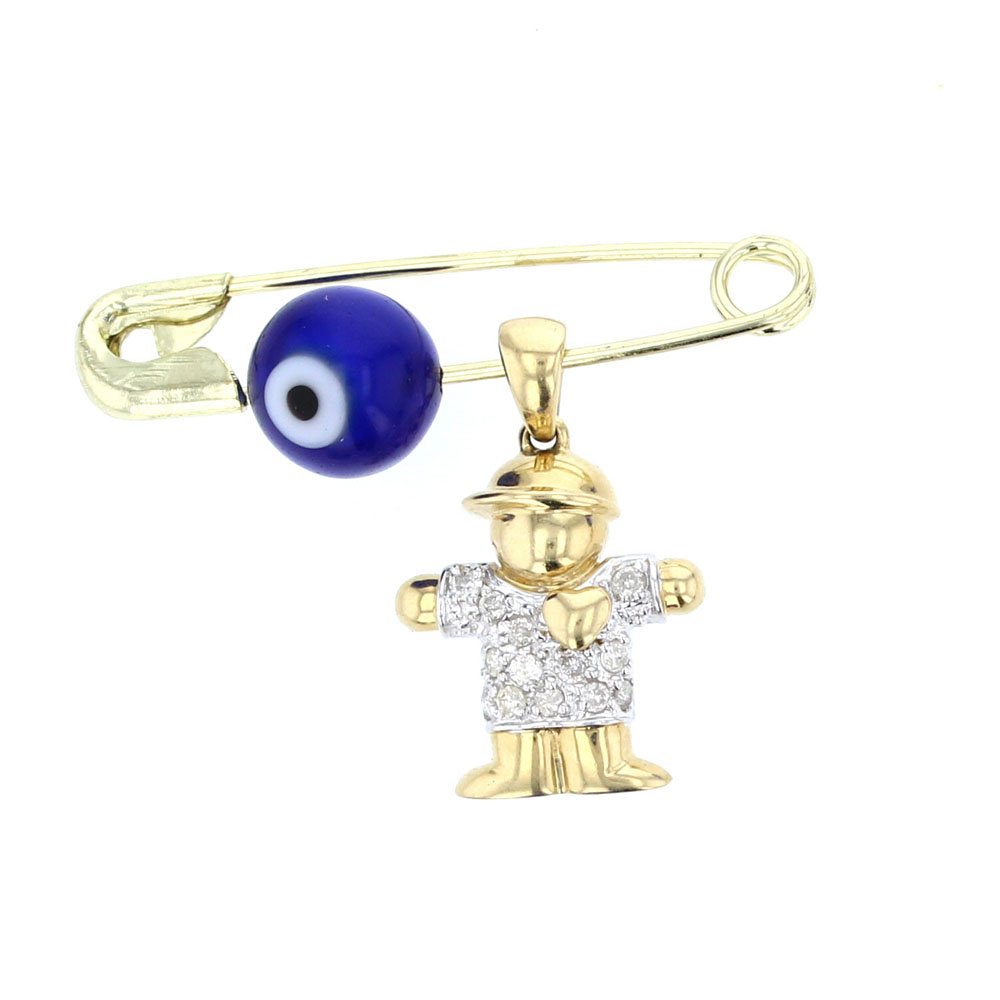 14K Gold & Diamond Evil Eye Baby Safety Pins - Elegant Charm Pins for Newborns, Baby Showers, Christenings & Special Occasions