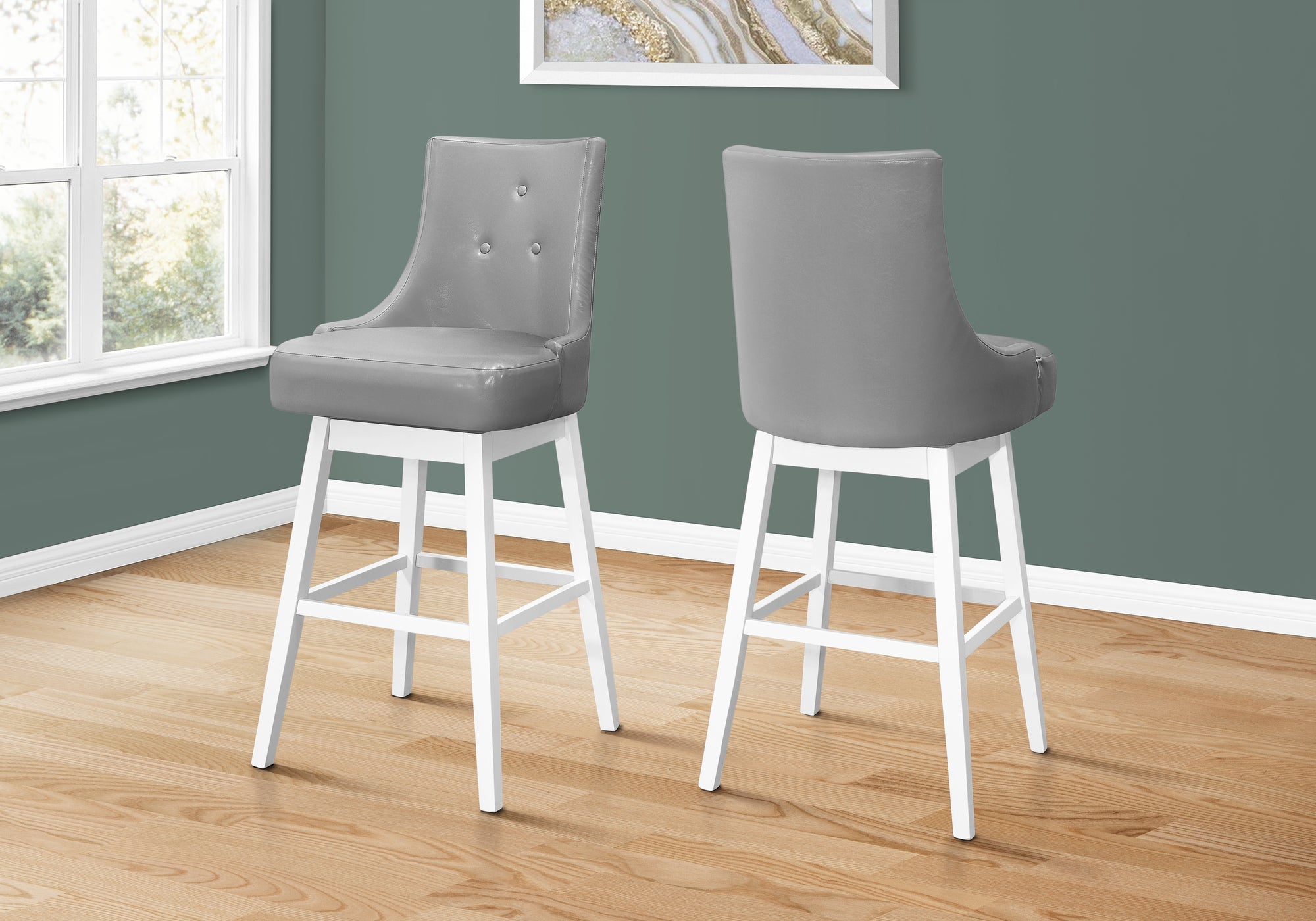 2-Pack Grey Leather-Look Swivel Bar Stools 46
