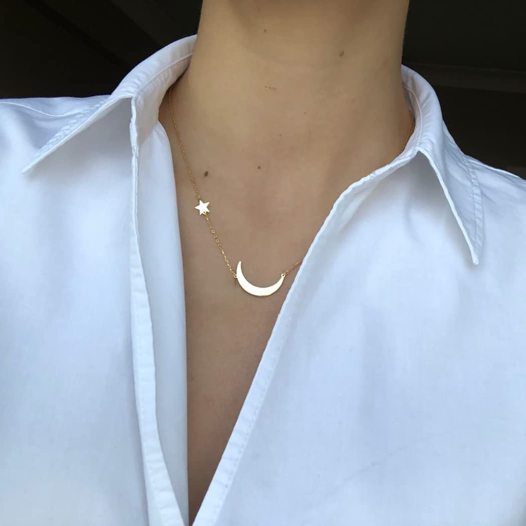 Tasiso 14K Gold Moon and Star Pendant Necklace for Women - Delicate Crescent Moon with Tiny Star Charm Minimalist Jewelry | Perfect for Everyday Wear, Gift Giving & Special Occasions