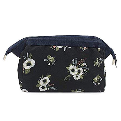 Favria Polyester Cosmetic Toiletry Bag for Women - Waterproof Travel Makeup Organizer with Zippered Pockets, Wristlet Handle - Blue Floral Design | Perfect for Travel, Gym, Beach & Daily Essentials Storage