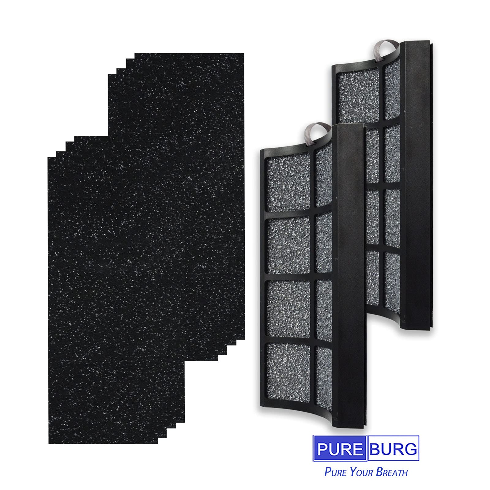 PUREBURG Replacement Air Purifier Filter Set - 2-Pack H13 HEPA + 8 Activated Carbon Pre-Filters Compatible with Hunter HPF500 Tower - Clean Dust, VOCs & Allergens for Home, Office & Bedroom Use