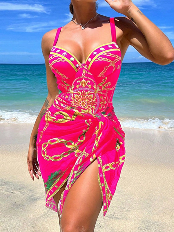 ZASUWA Women's Sexy Natural Texture 3-Piece Contrast Color One Piece Swimsuit - Perfect for Beach Vacations, Pool Parties & Summer Getaways