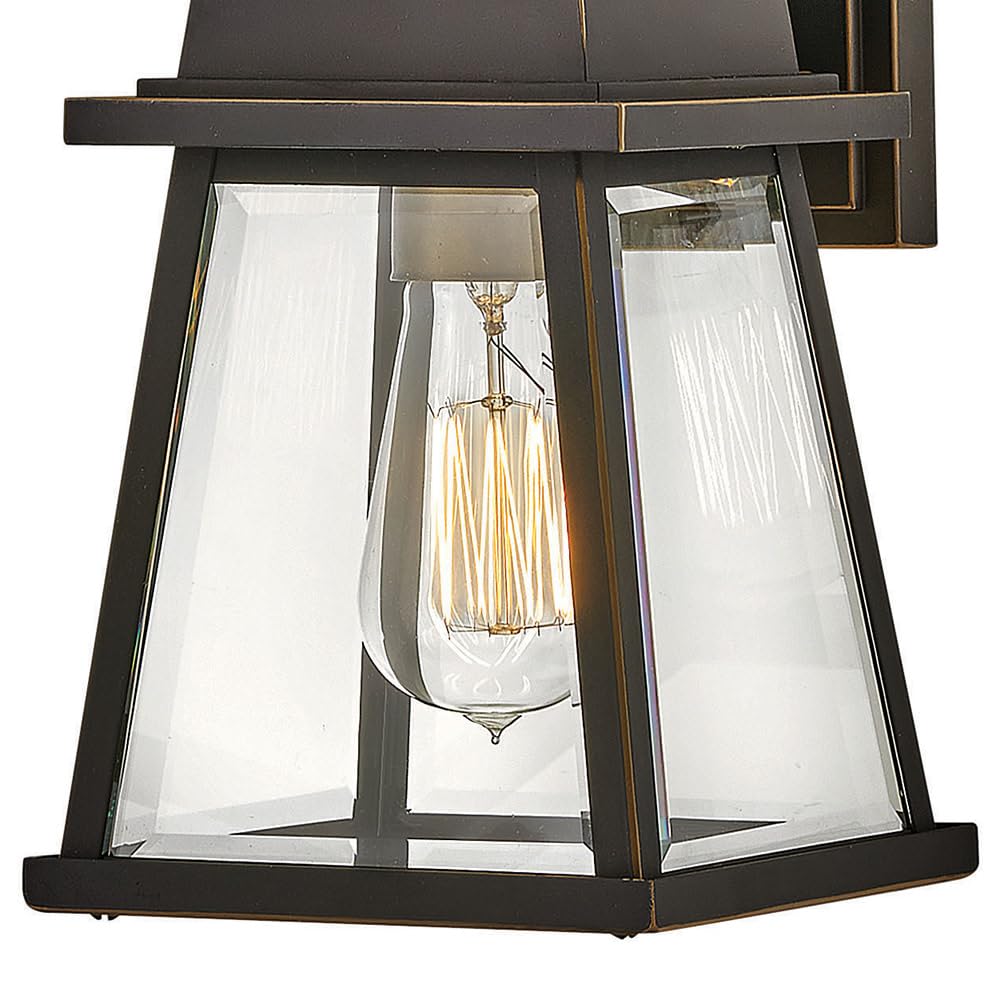 Hinkley Bainbridge Collection Oil Rubbed Bronze Outdoor Wall Light with Clear Beveled Glass - Single Light Fixture for Porch, Patio, Garden & Entryway Lighting