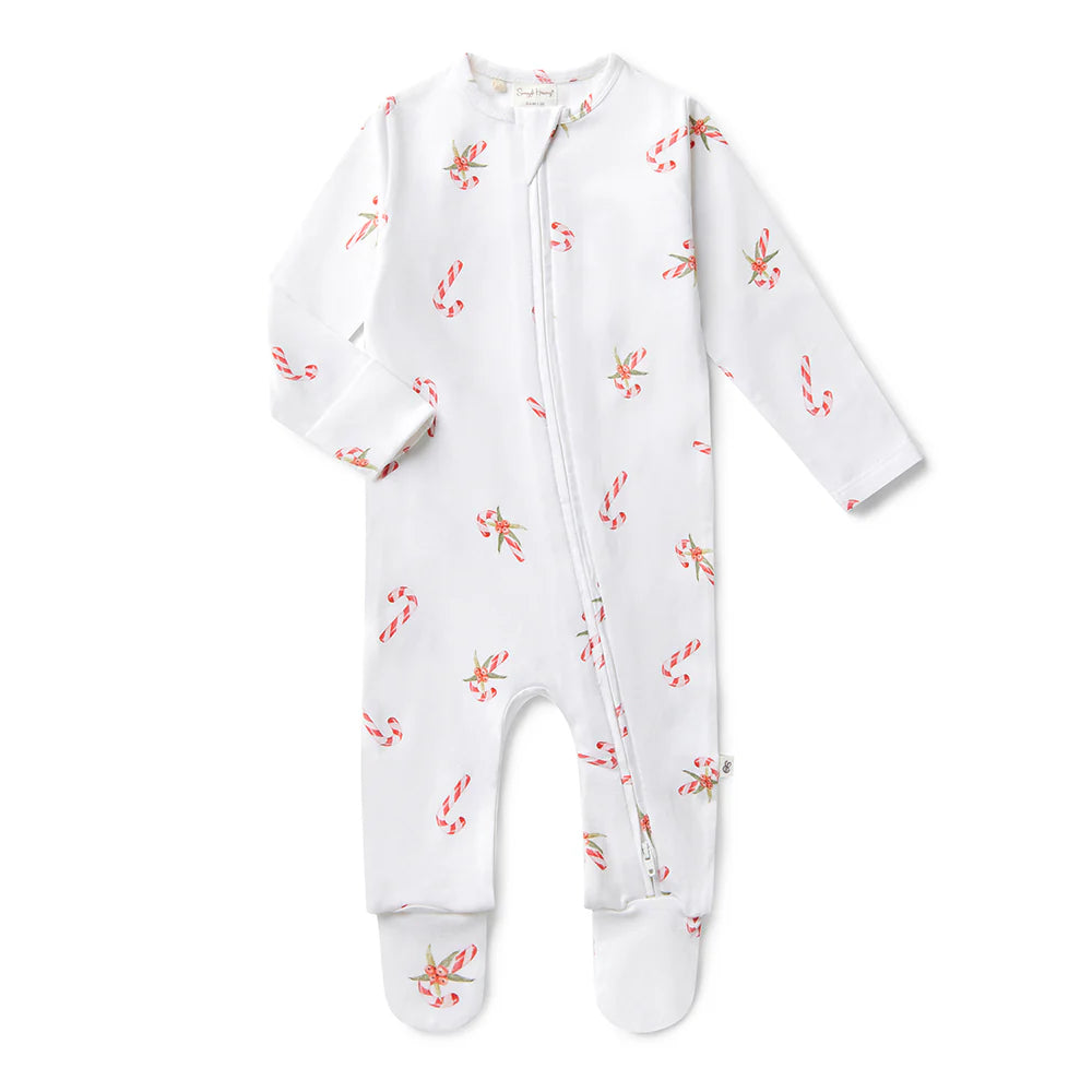 Snuggle Hunny Christmas Organic Baby Sleepsuit Zip Footie Pajamas - Candy Cane Striped Holiday Outfit for Cozy Winter Nights & Family Photos