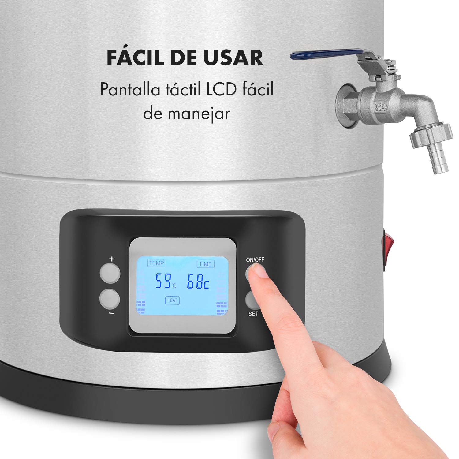 Klarstein Maischfest Mash Tun - Beer Brewing Barrel, Homebrew Fermentation Kit, 5-Piece Set, 1500W & 3000W, 25L Capacity, LCD Display, Adjustable Temperature, Stainless Steel - Perfect for Craft Beer Making & Home Brewing Enthusiasts
