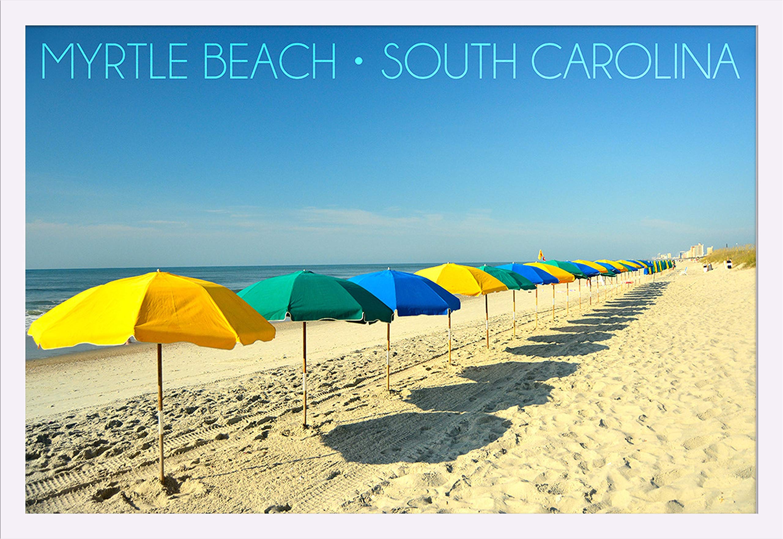 Myrtle Beach South Carolina Giclee Art Print - 36x24 Gallery Framed Beach Umbrella Wall Decor - Coastal Home Decor for Living Room, Bedroom & Office