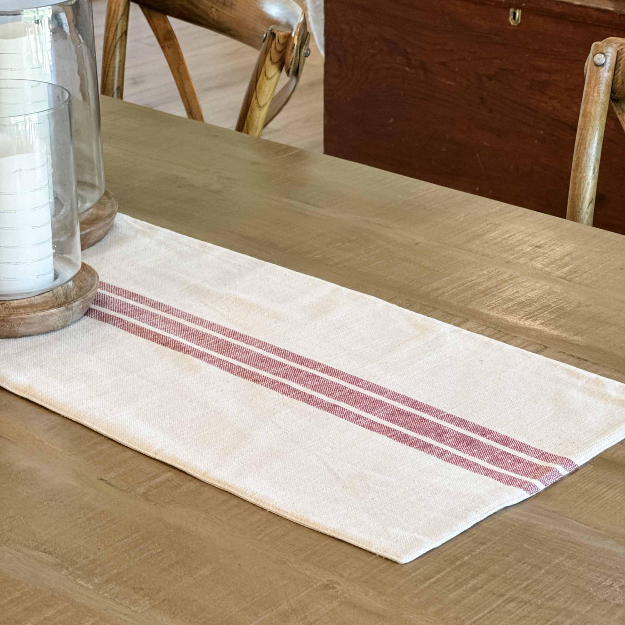 Red and Cream Farmhouse Style Grain Sack Stripe Table Runner 13