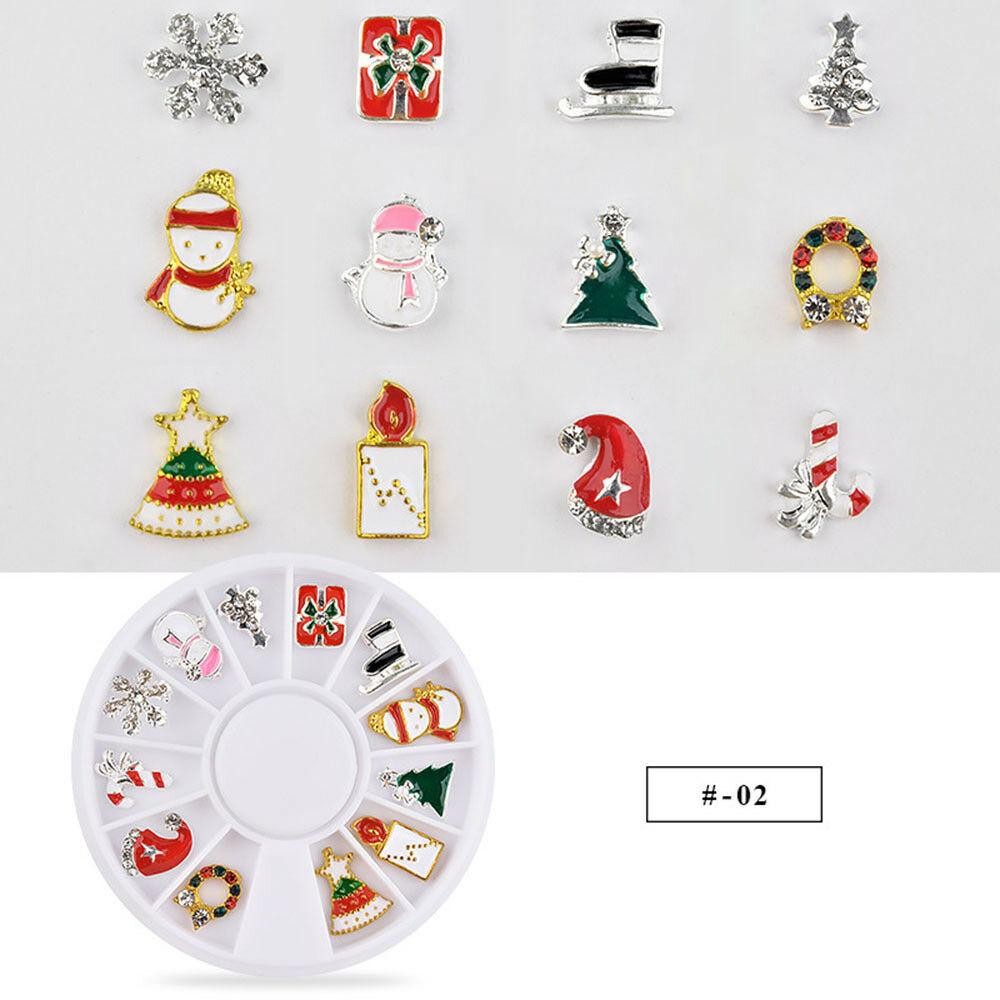 Christmas Nail Art Charms - 12-Piece Decorative Wheels & Storage Tray Set for Holiday Nail Designs | Perfect for DIY Manicures, Party Nail Decorations & Festive Gift Giving