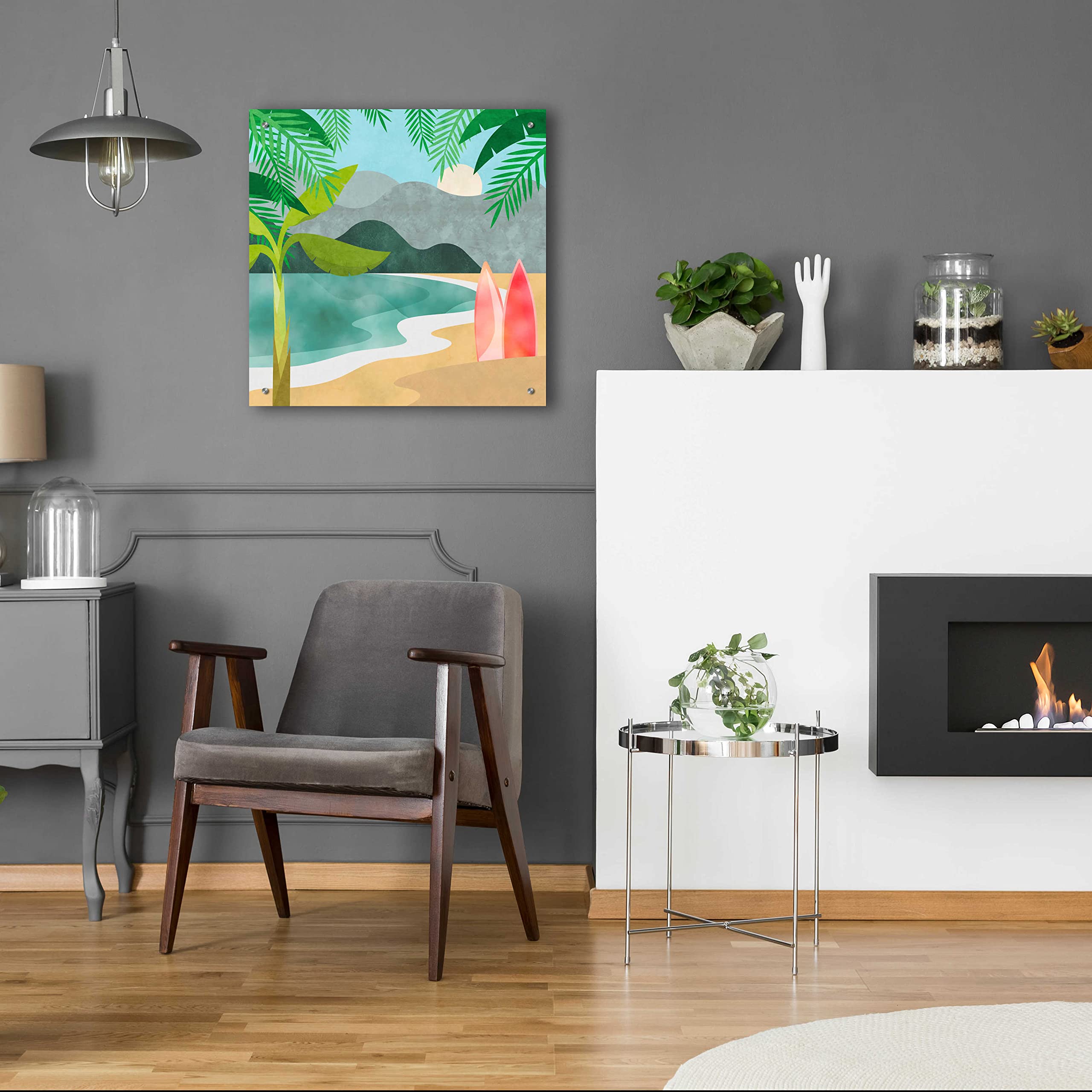 Secret Surf Spot by Andrea Haase - 24x24 Inch Acrylic Glass Wall Art Painting, Modern Coastal Beach Decor for Living Room, Bedroom & Office