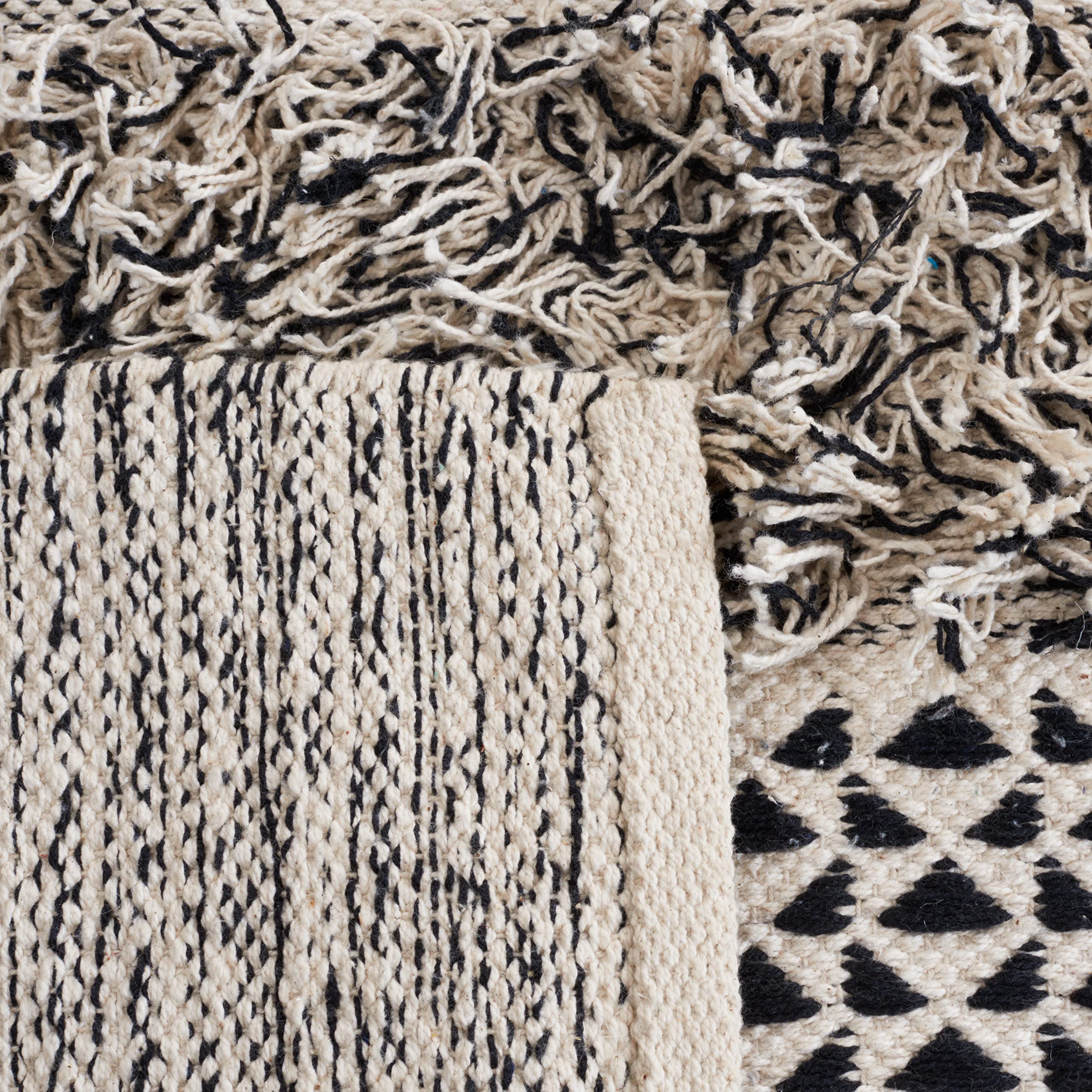 SAFAVIEH Natura Collection 6' Square Black Ivory Cotton Area Rug - Soft Flatweave for Living Room, Dining Room, Bedroom & Home Decor