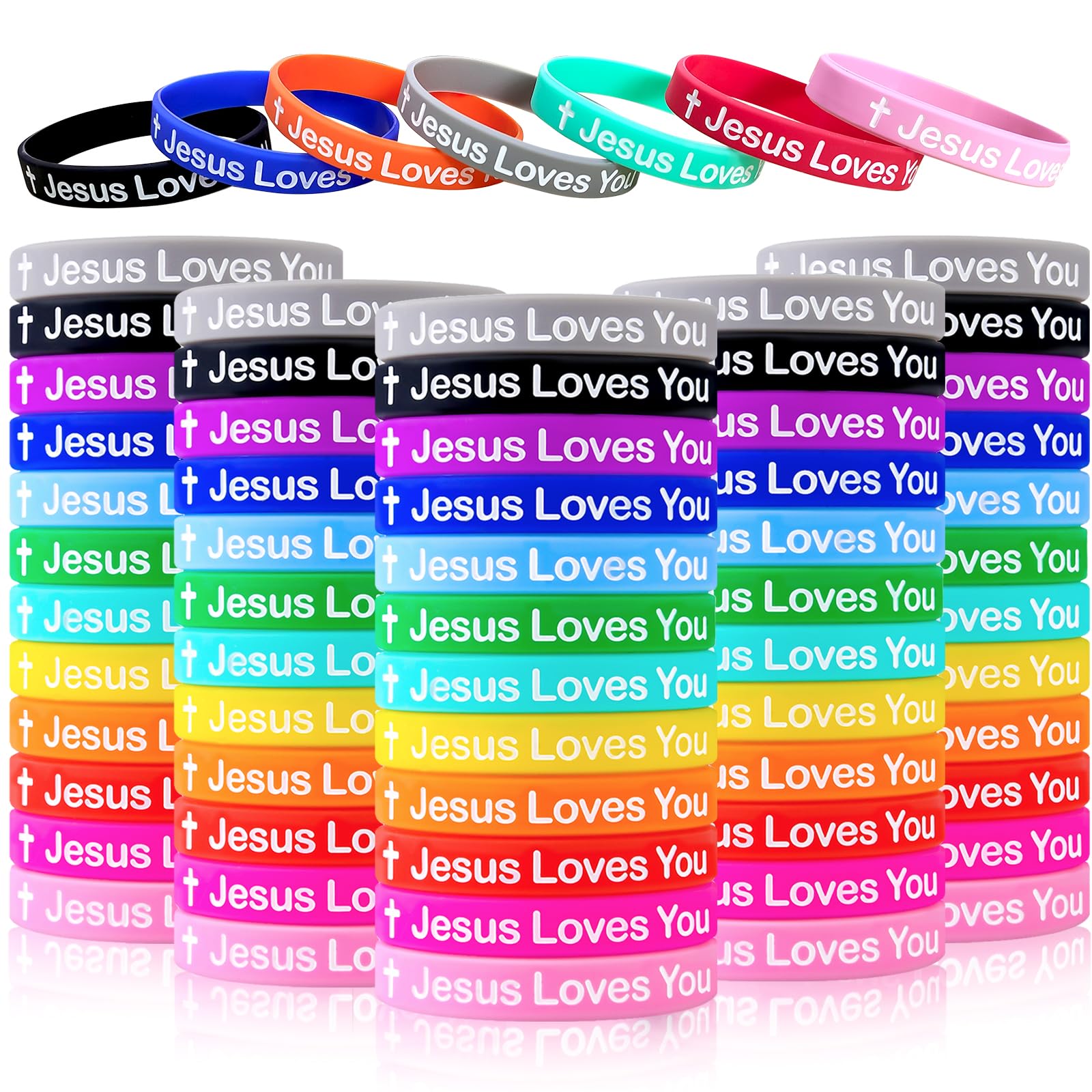 Jesus Loves You Silicone Wristbands - Christian Faith Bracelets for Men & Women - Religious Party Favors & Gifts for Adults - Multicolor Inspirational Wristbands for Church, Bible Study & Daily Encouragement