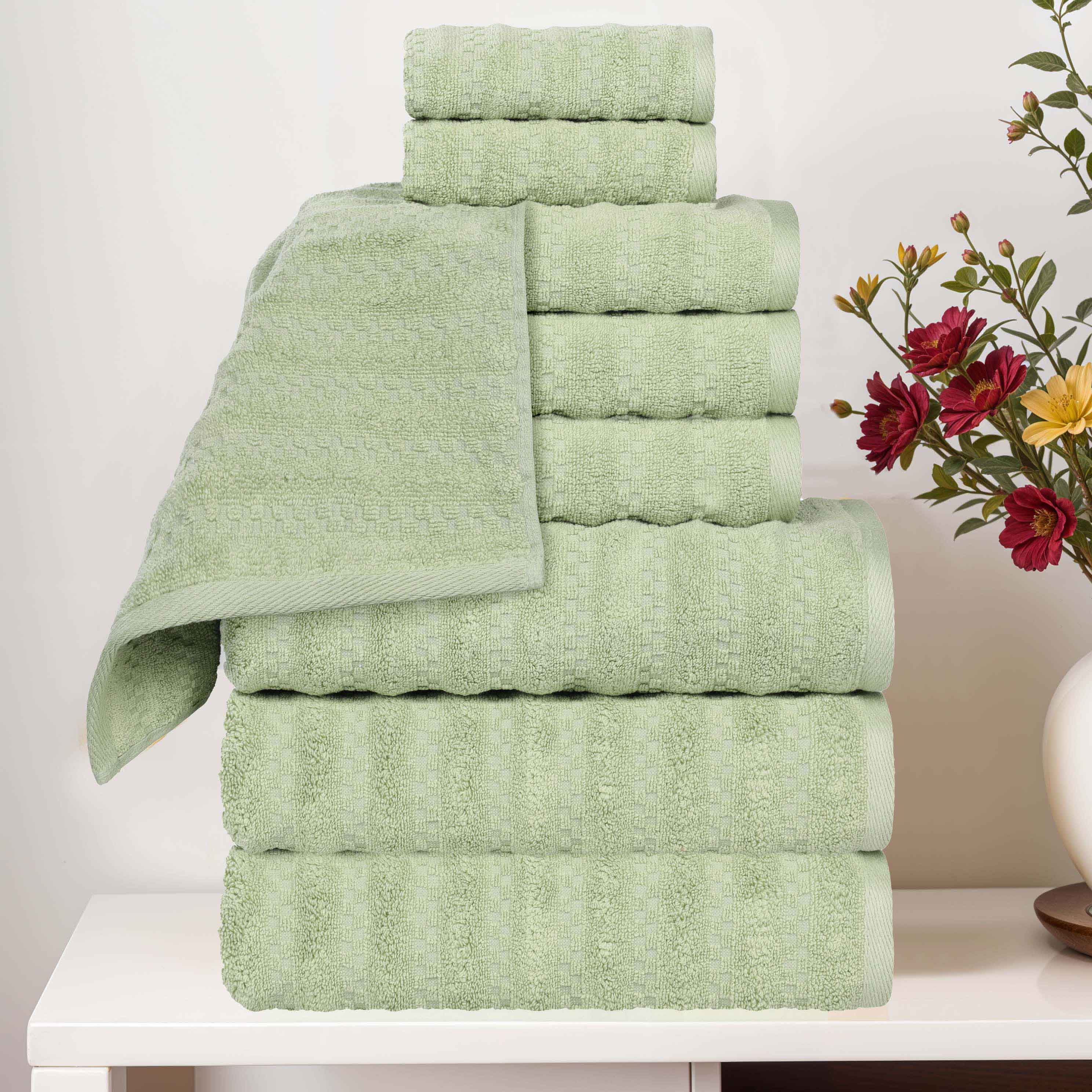 Zuma Zero Twist Cotton Medium Weight Soft Absorbent 9-Piece Bath Towel Set | Premium Hotel-Style Luxury Towels for Spa, Bathroom & Beach