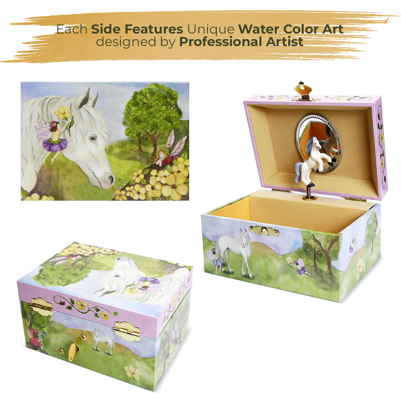 Enchanting Horse Fairy Music Box - Small Handmade Wooden Musical Jewelry Box for Kids & Collectors - Perfect for Birthday Gifts, Nursery Decor and Fairy Tale Themed Rooms
