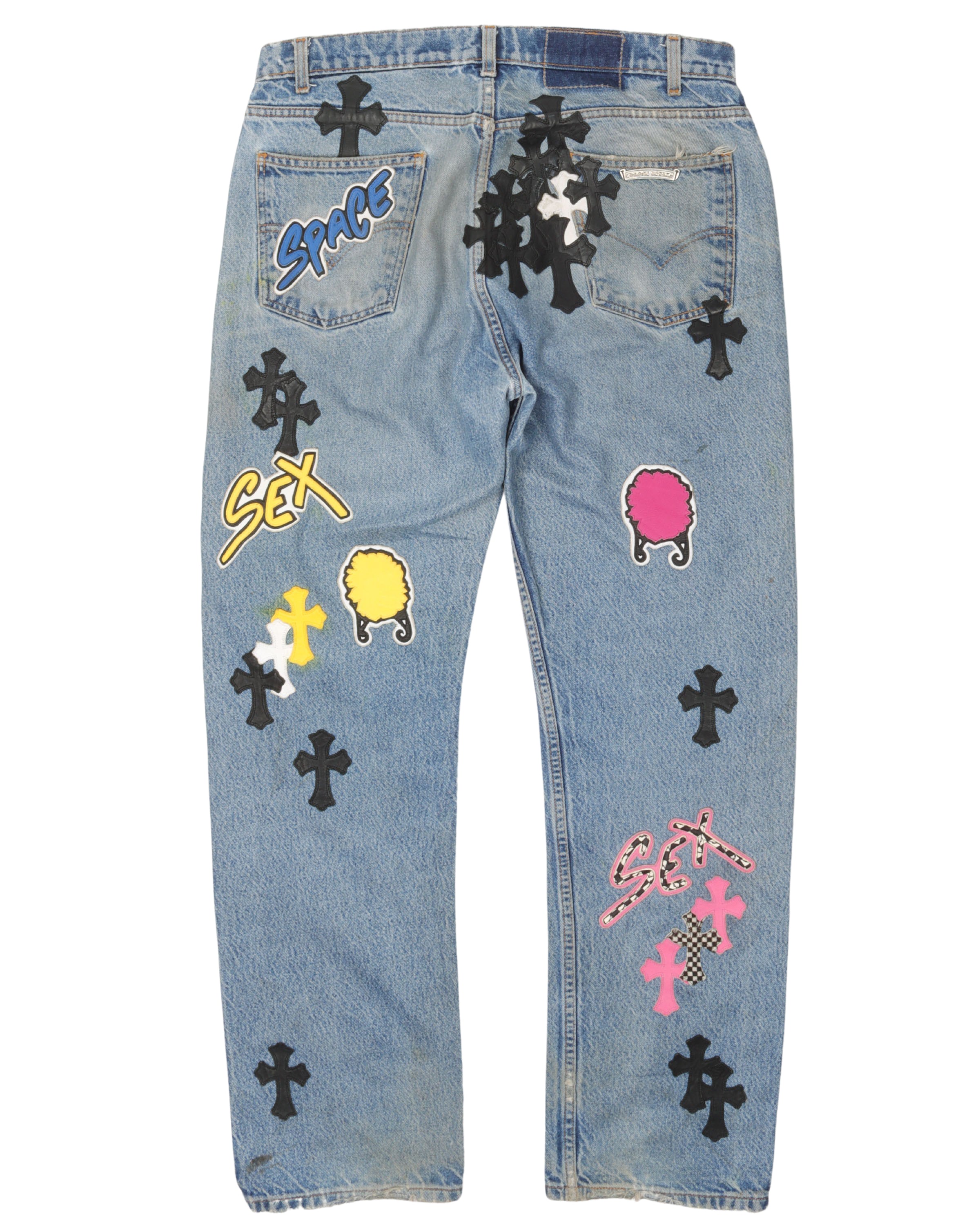 Unique 1 of 1 Matty Boy Cross Patch Distressed Denim Jeans for Men - Vintage Style Streetwear for Casual Outfits and Urban Fashion