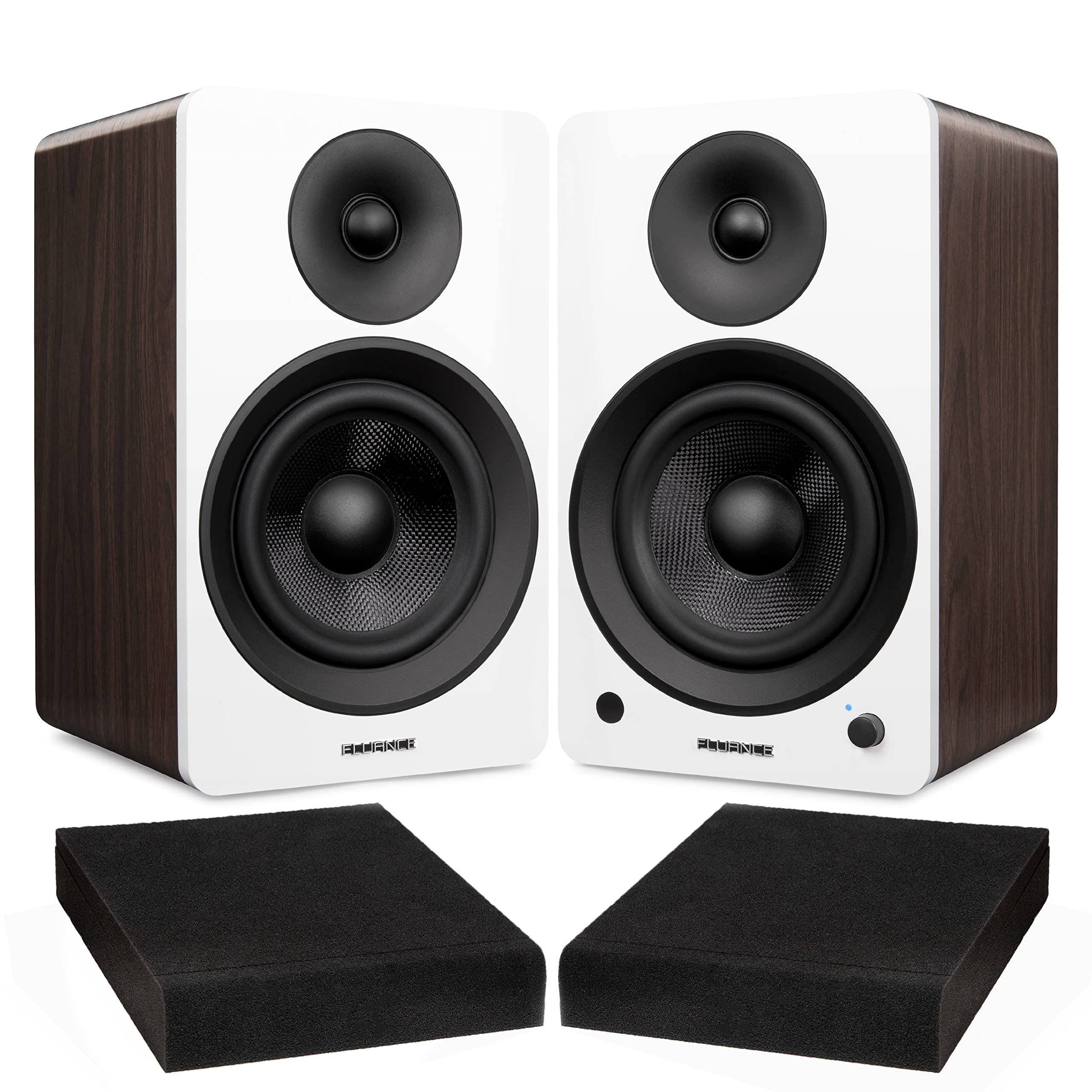 Fluance Ai61 White Walnut Powered 2.0 Stereo Bookshelf Speakers with 6.5