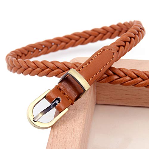 Ayliss Women's Braided PU Leather Skinny Belt - Thin Woven Waist Belt with Pin Buckle for Jeans, Pants & Dresses | Perfect for Casual, Office & Date Night Outfits