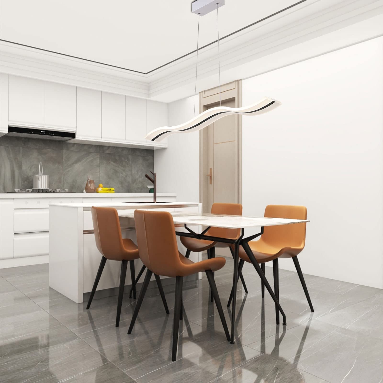 Modern Wave LED Pendant Light with Dimmable Remote Control - Contemporary Hanging Chandelier for Kitchen Island, Dining Room & Living Room Lighting - Perfect for Modern Home Decor & Ambient Lighting