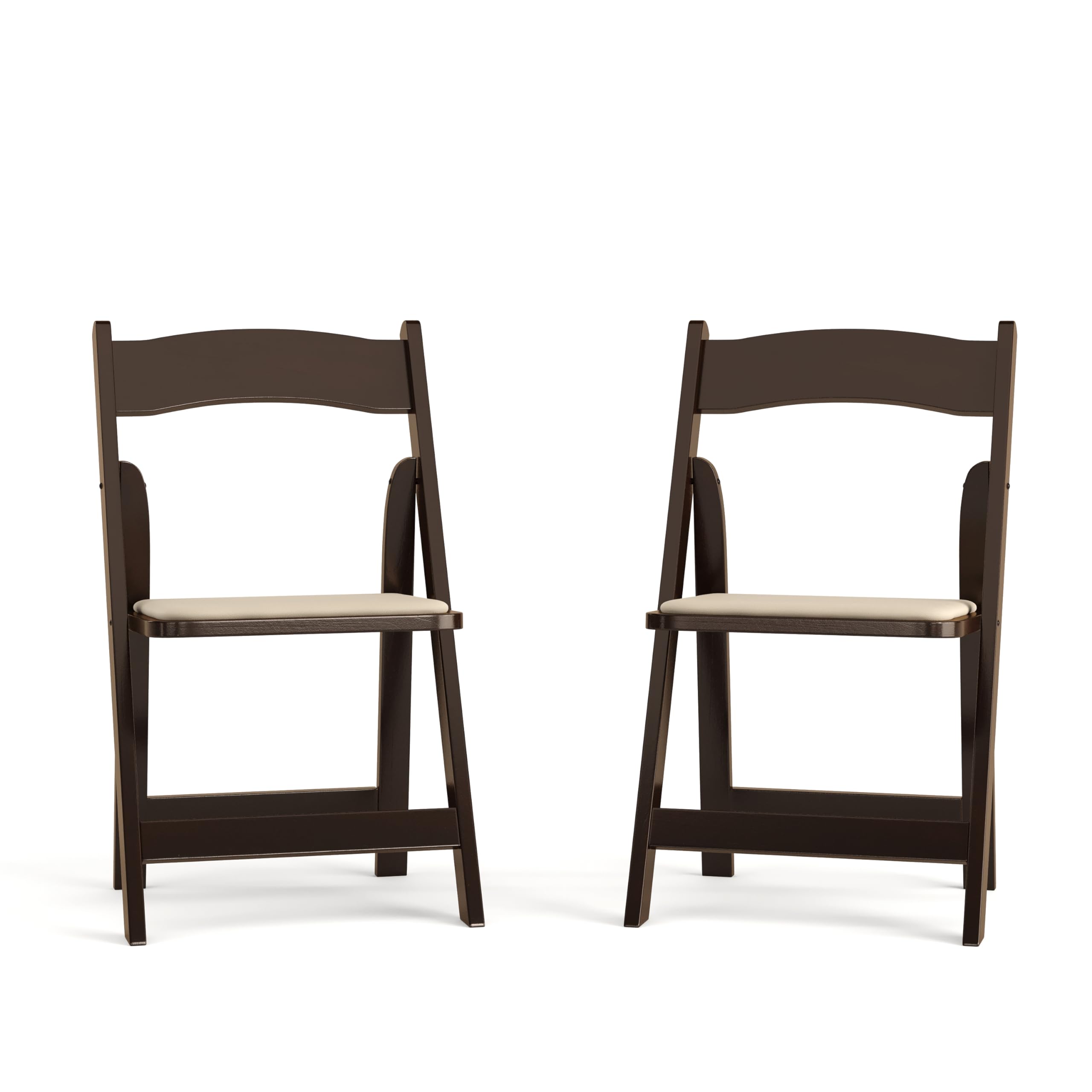 EMMA + OLIVER 2 Pack Wood Folding Chairs with Vinyl Padded Seat - Fruitwood Finish, Sturdy & Comfortable for Indoor Outdoor Events, Parties, Weddings, Picnics and Camping