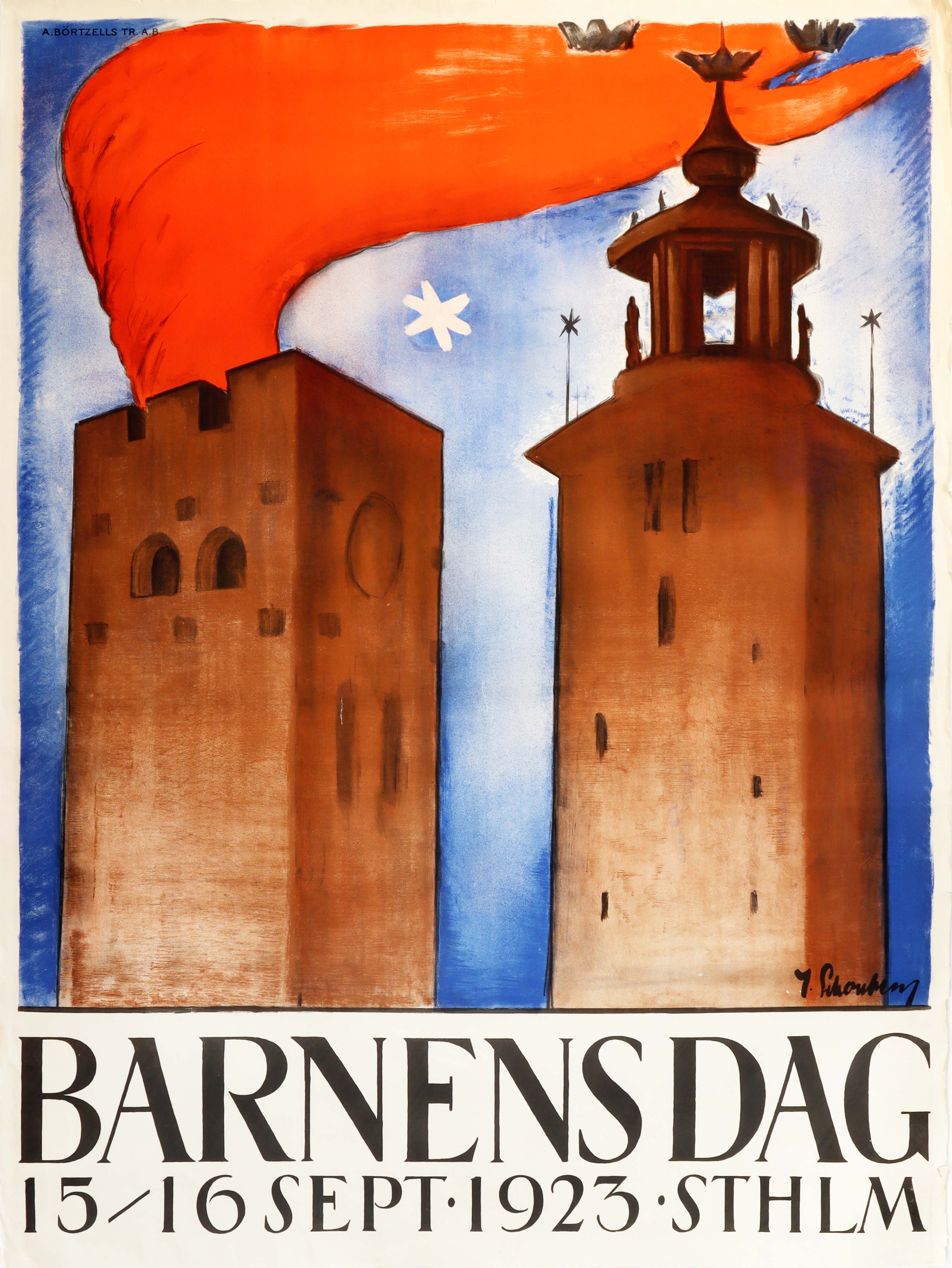 1923 Swedish Art Deco Poster - Barnens Dag (Children's Day) Vintage Wall Art for Home Decor & Office - Perfect for Nursery, Kids Room & Art Collectors