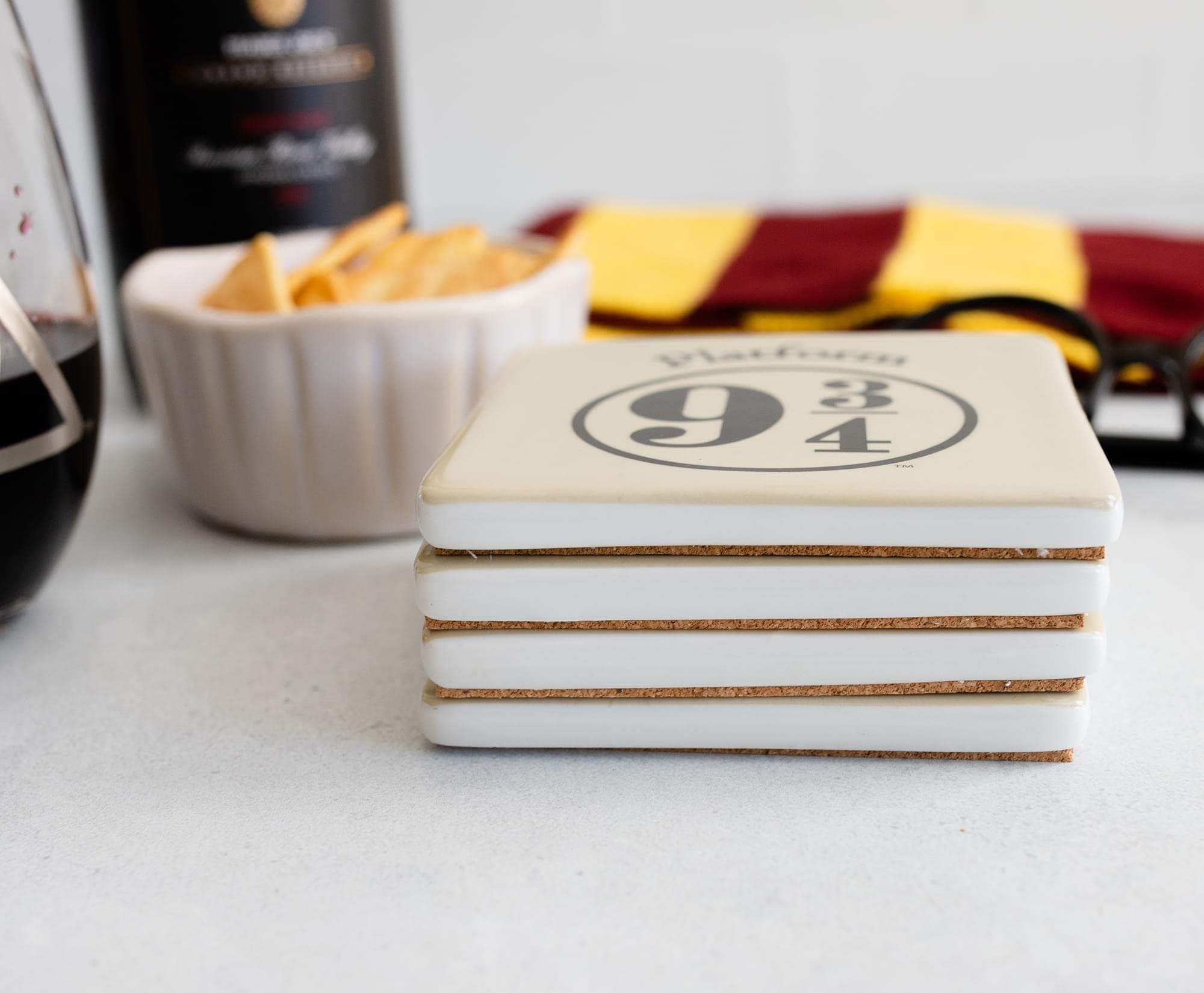 Harry Potter Ceramic Coasters Set of 4 - Absorbent Drink Coasters for Table Protection - Wizarding World Themed Home Decor for Coffee Tables, Bars, Dining & Kitchen Use - Perfect Gift for Potter Fans