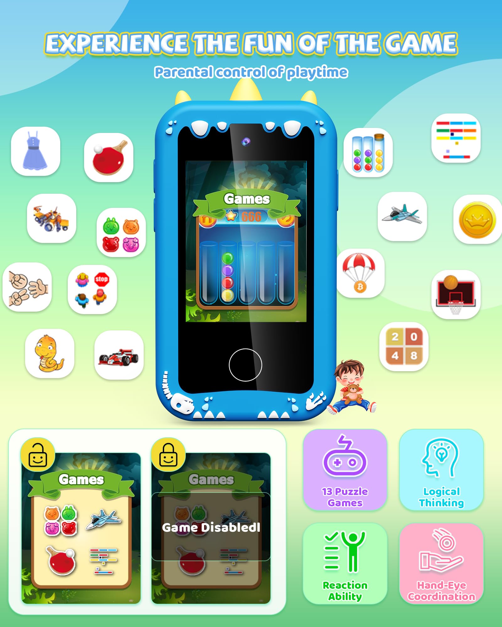 UCIDCI Kids Learning Smart Phone Toy - Interactive Touchscreen Pretend Phone for Boys & Girls Ages 3-8 | Dinosaur-Themed Educational Toy | Perfect Birthday Gift for Toddlers | Pretend Play, Early Learning & Role-Playing Scenarios