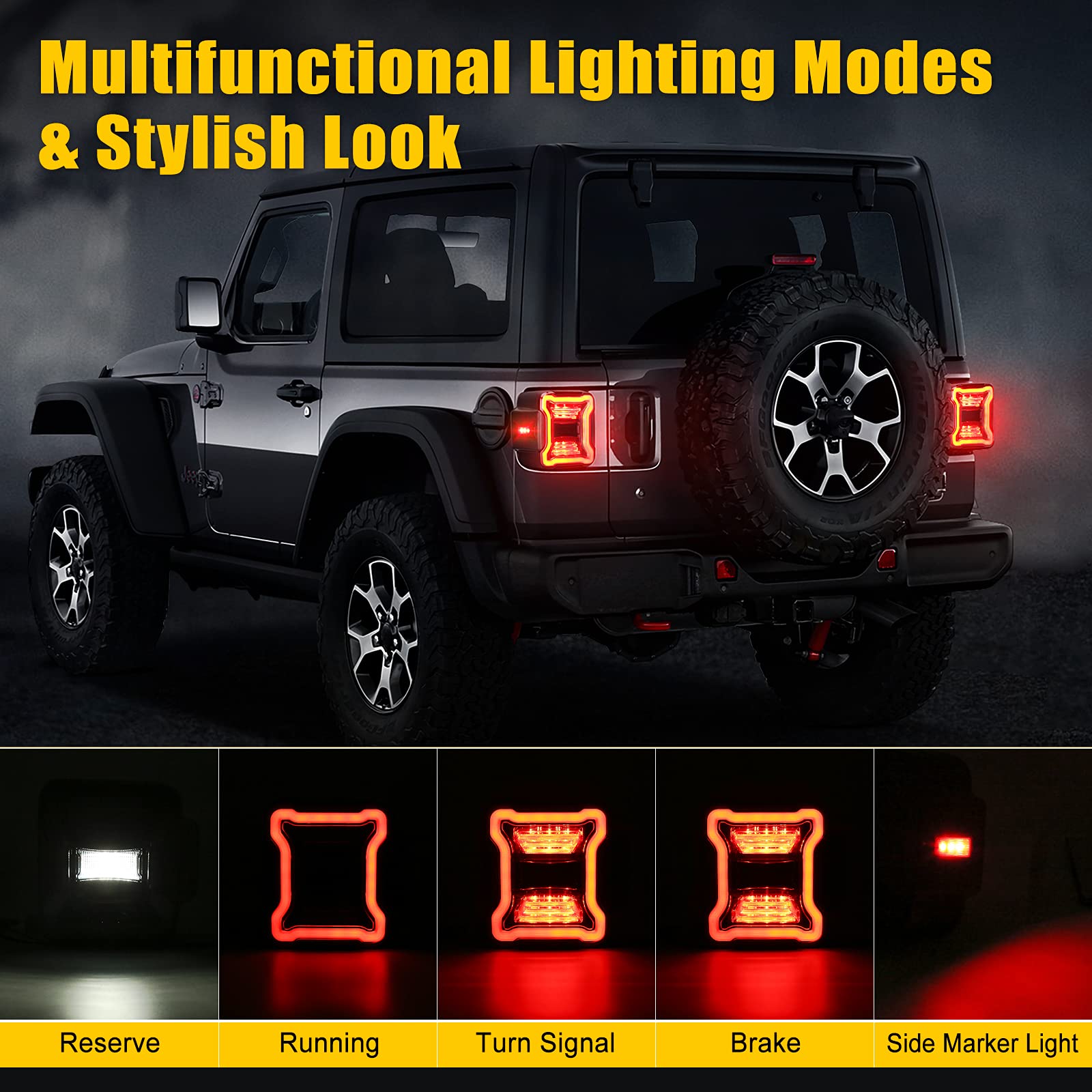 SUPAREE LED Tail Lights for Jeep Wrangler JL 2018-2024 - Bright Reverse Lights, Turn Signals & Running Lights with Side Marker - Perfect for Off-Roading & Night Driving