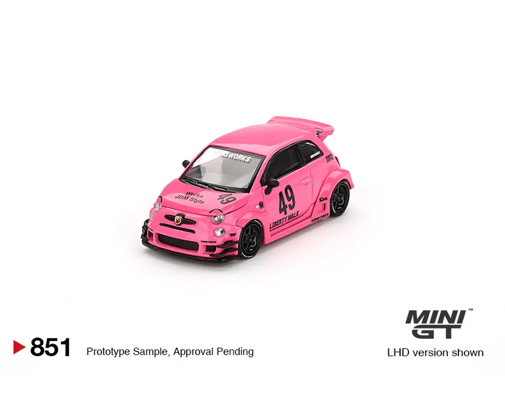 PREORDER MINIGT 1:64 Scale ABARTH 595 LB WORKS x Abas Works Diecast Model Car in Pink - Perfect for Collectors, Display & Racing Enthusiasts