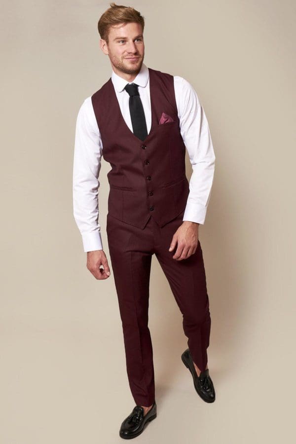 Marc Darcy Danny Wine Tailored Trousers for Men - Slim Fit Dress Pants for Business & Formal Occasions - Office Wear & Wedding Attire