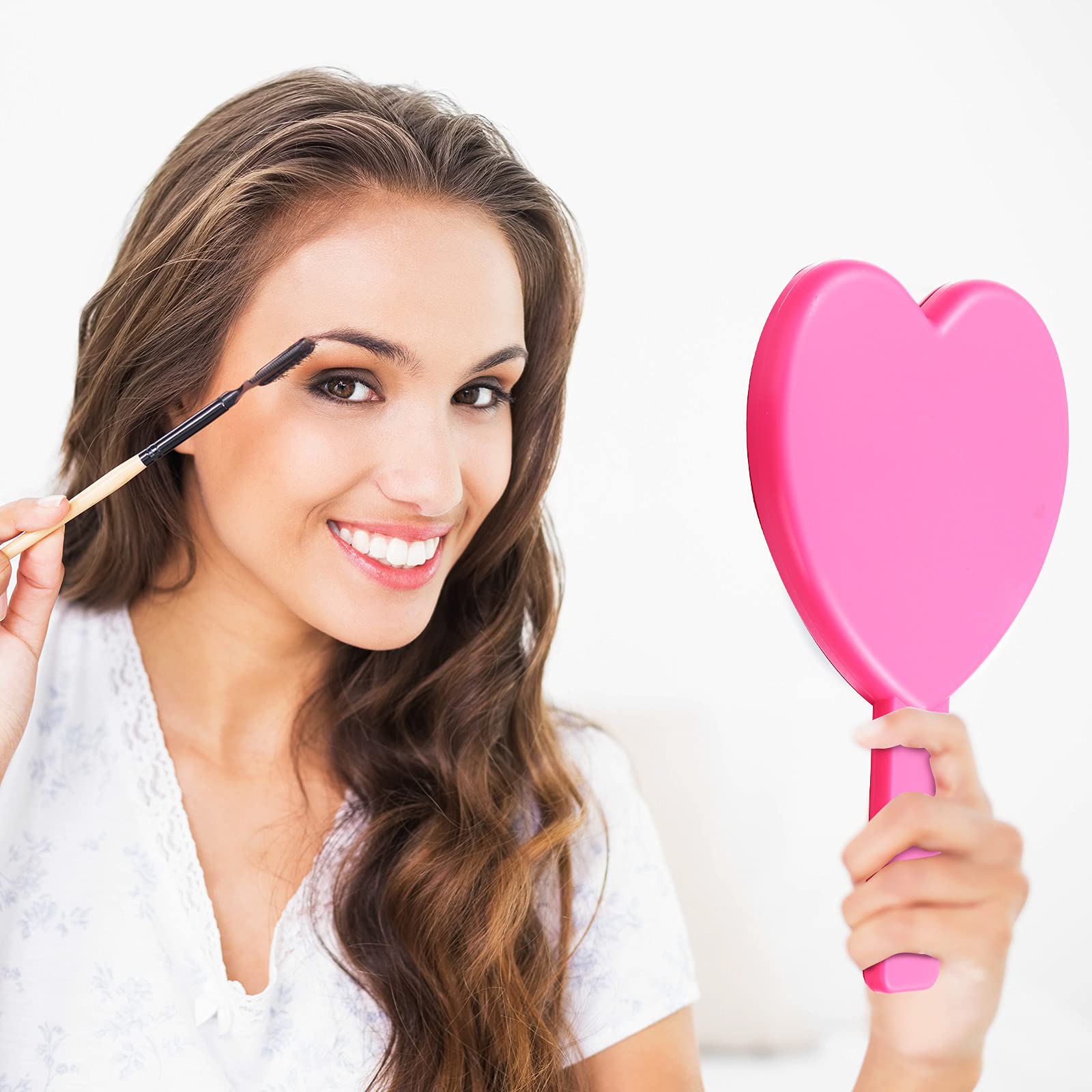 2 Pack Heart-Shaped Handheld Mirrors - Travel Makeup Mirror with Handle, Small Cosmetic Mirror for Women & Girls - Perfect for Valentine's Day Gifts, Bridal Makeup, Travel Essentials (Rose, Purple)