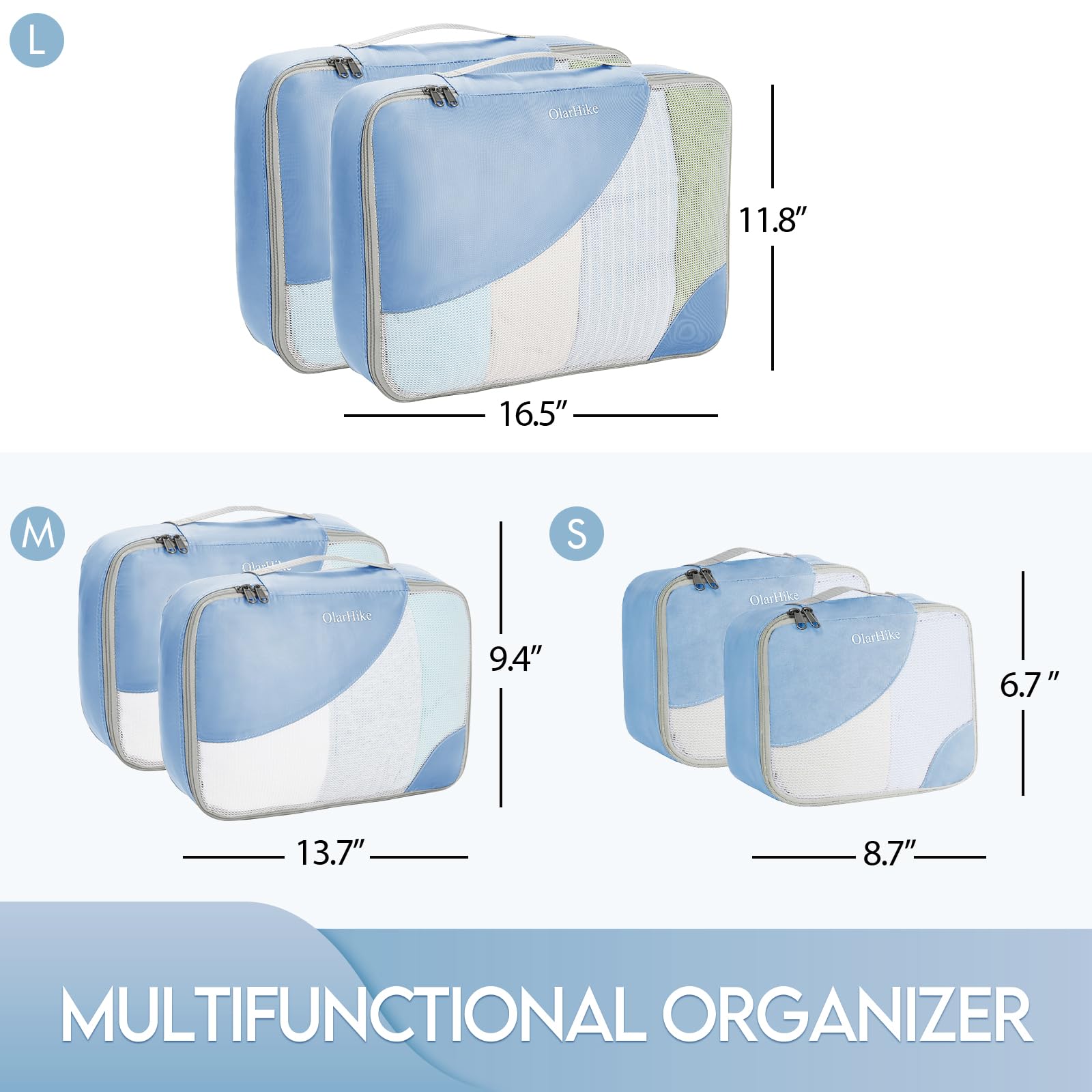 OlarHike 6-Piece Travel Packing Cube Set (Large, Medium, Small) - Lightweight Luggage Organizer Bags for Clothes & Travel Essentials - Perfect for Carry-On Suitcases & Backpacking (Baby Blue) | Ideal for Business Trips, Vacations & Weekend Getaways